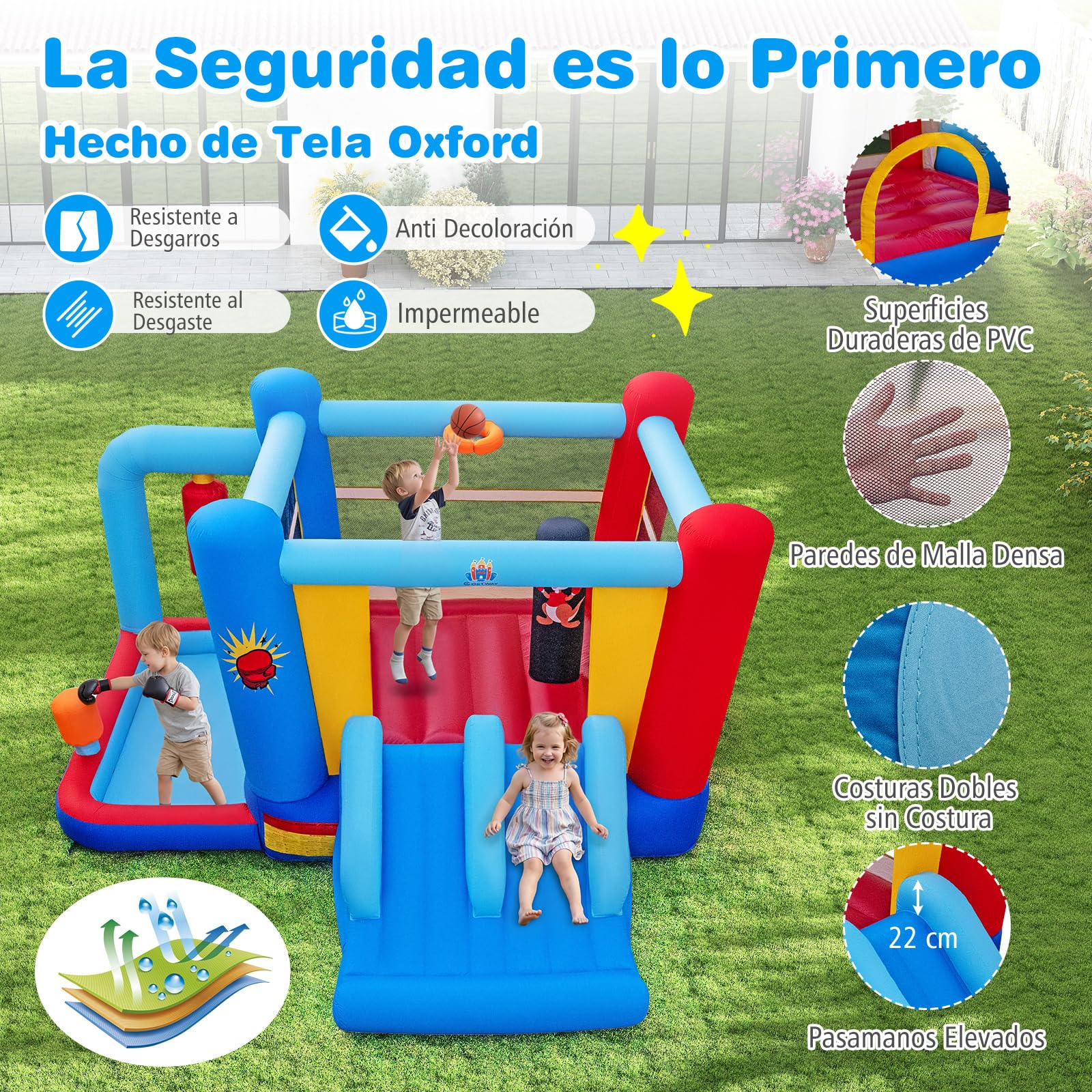 COSTWAY Castillo Hinchable Infantil en Forma de Ring de Boxeo,402x385x206cm