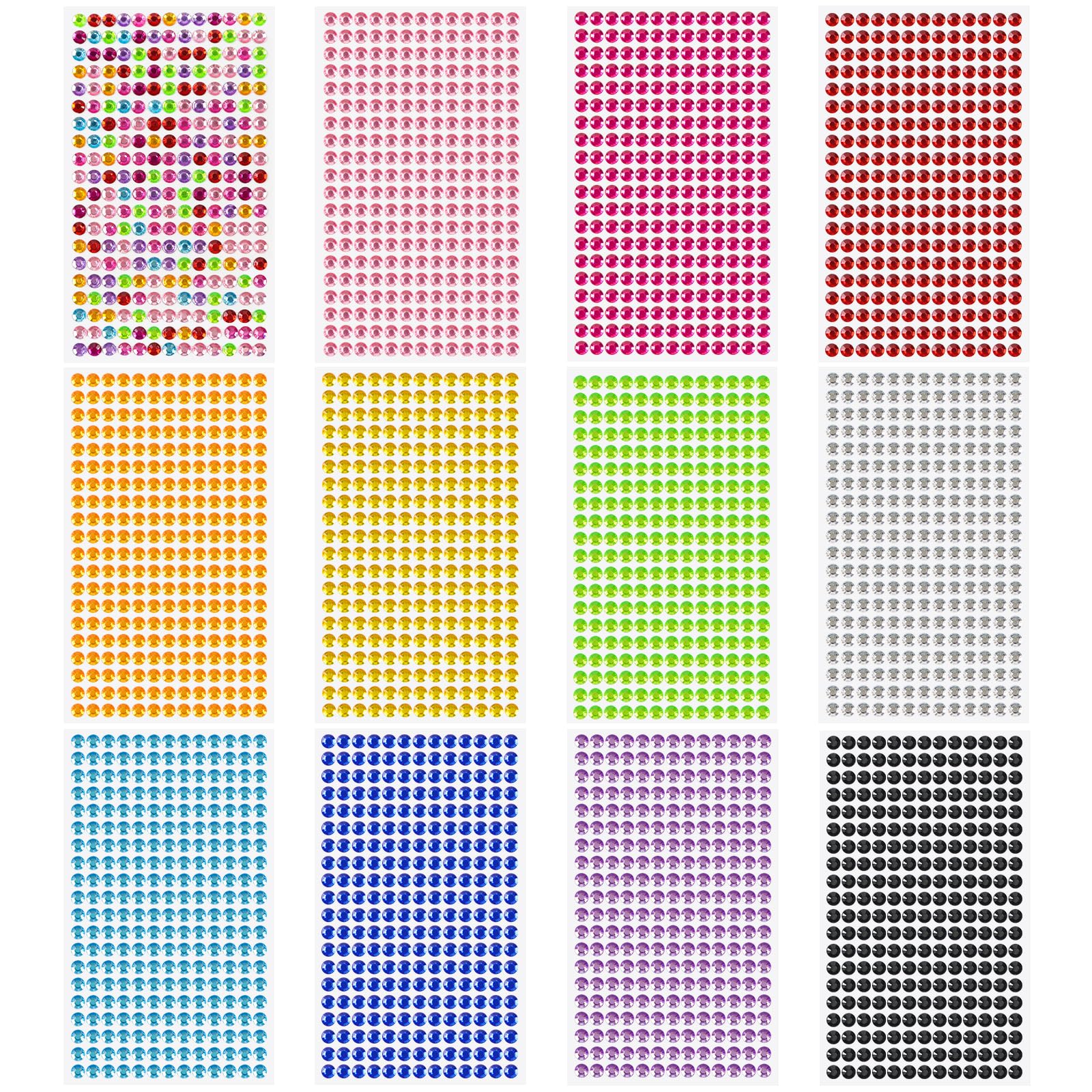 3120 Pcs Face Gems - 12 Sheets Self-Adhesive Rhinestone Stickers, 12 Colors Acrylic Crystal Gems for Nails, Face, Festivals, Makeup, DIY Craft Decorations
