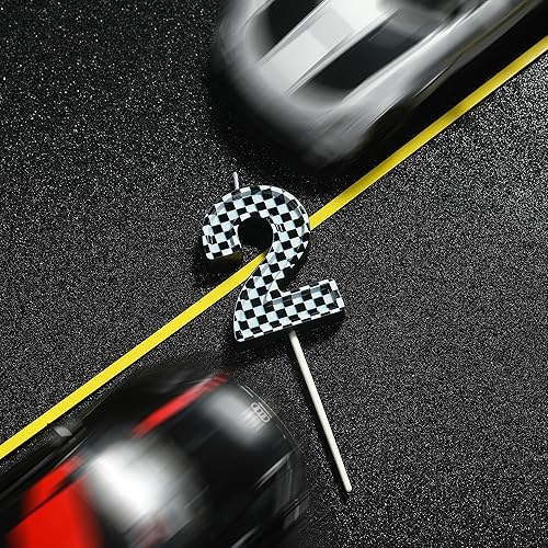 Miniatura 2 de PHD CAKE Velas de cumpleaños de carreras número 2 de 2.76 pulgadas, velas con números temáticos de carreras, velas de números de pastel, celebración