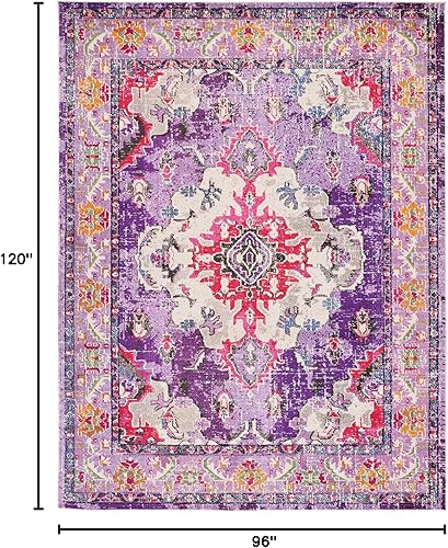 Miniatura 2 de Safavieh Tapete de área, colección Monaco, 8 pies x 10 pies, diseño desgastado bohemio de medallón, violeta y fucsia, no desprende pelusa y de fácil