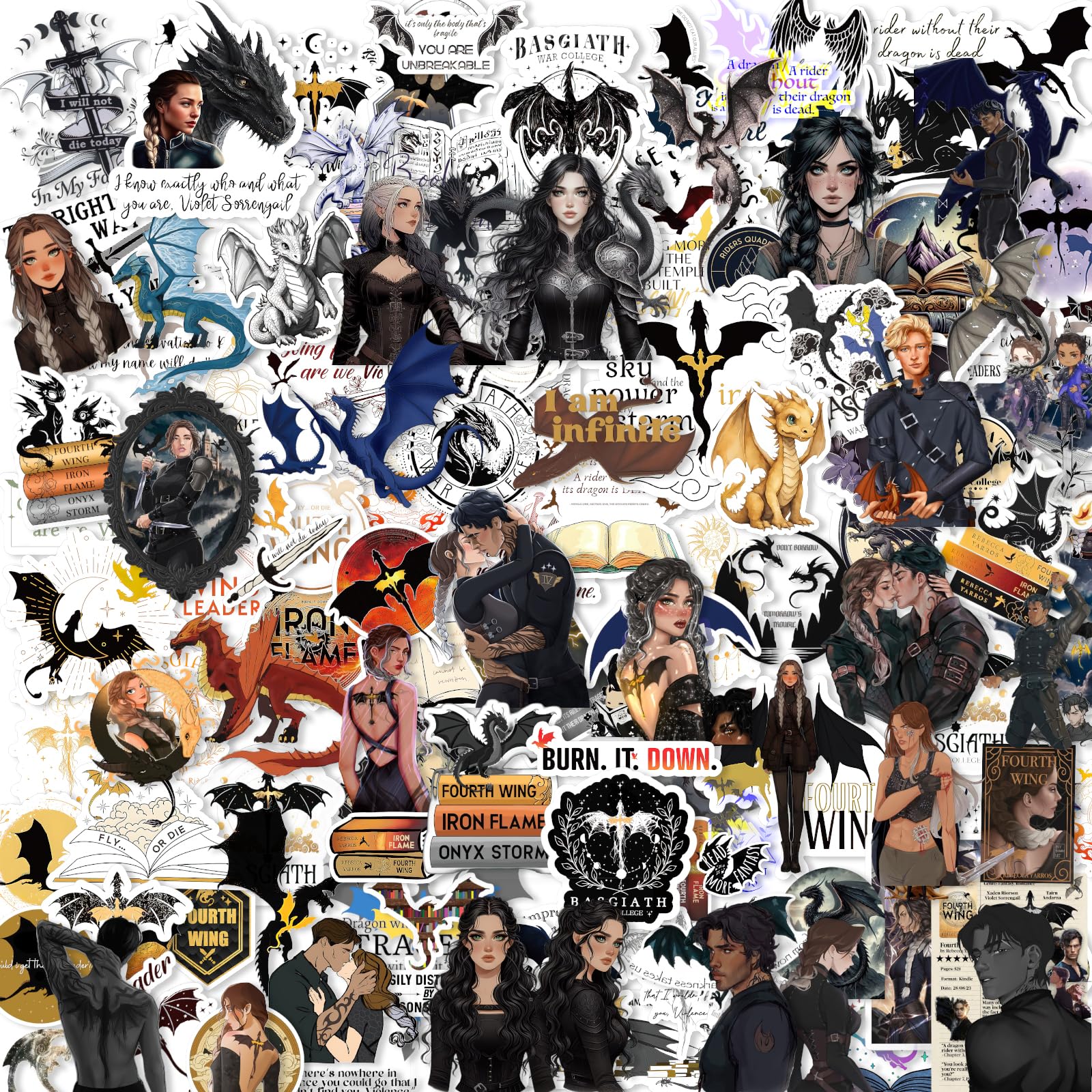 BAMAYSELF 120Pcs Fourth Cartoon Wing Stickers Pack for Kindle, Cool Dragon Rider Holographic Stickers Waterproof Vinyl Glitter Stickers Decal for Teen Adult Girl Water Bottle Skateboard Notebook Phone