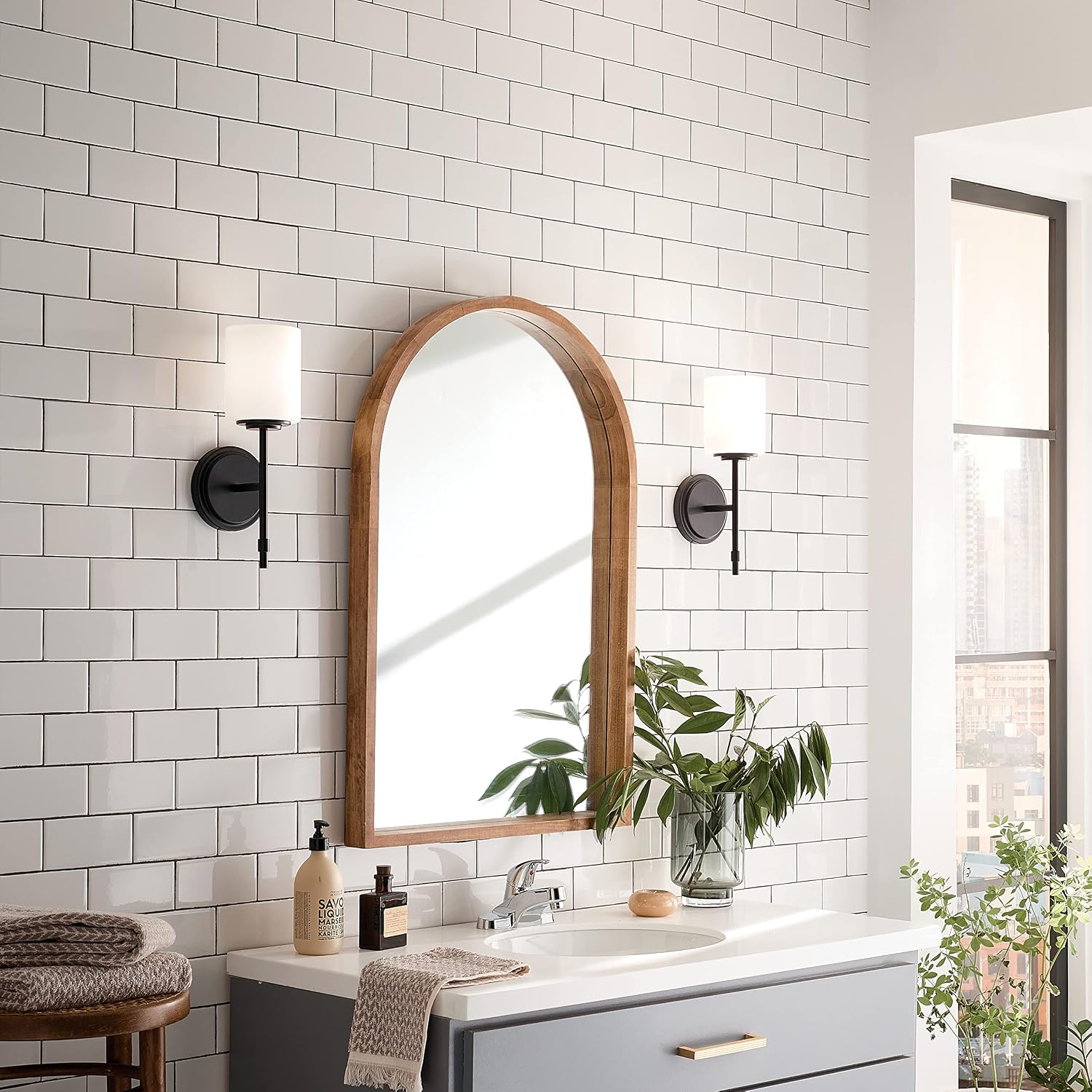 Kichler Ali 1 Light Wall Sconce in Black with a Satin Etched Glass Shade for use in Bathrooms, Bedrooms, Kitchens, Dining Rooms and Hallways, 52140BK