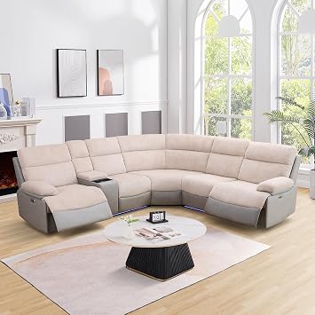 Power Recliner Sectional Sofa for Living Room,Leather Reclining Sectional Couch with LED Lights,L Shaped Combination Sofa with Storage Console Including Wireless/USB/Type-C Charging