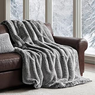 EVERGRACEHOME Faux Chinchilla Fur Throw Blanket, 50"x60", Onyx Mink