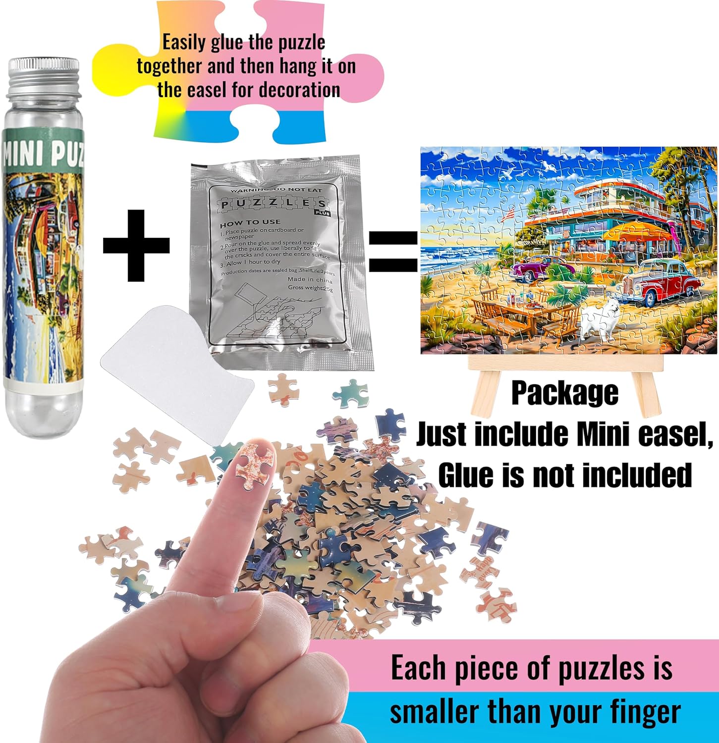 Small Jigsaw Puzzles for Adults 150 Pieces American Retro Illustration Mini Jigsaw Puzzles Challenging 6 x 4 Inches, 3 Pcs,Mini Easel Included image 5