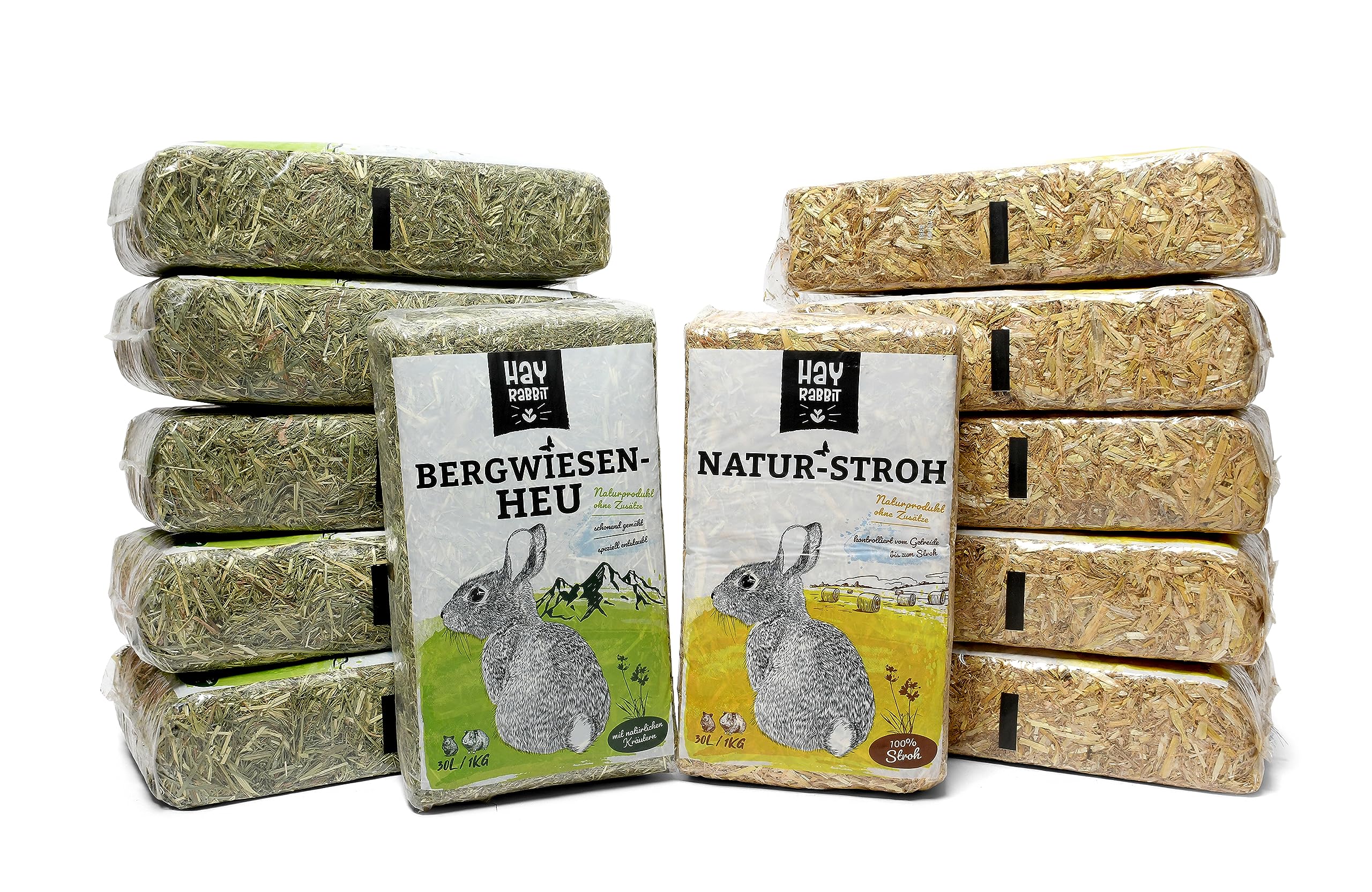 Naturstroh & Bergwiesenheu - 6kg Stroh und 6kg Heu in 1kg Beuteln verpackt, allergikerfreundlich, Beste Qualität