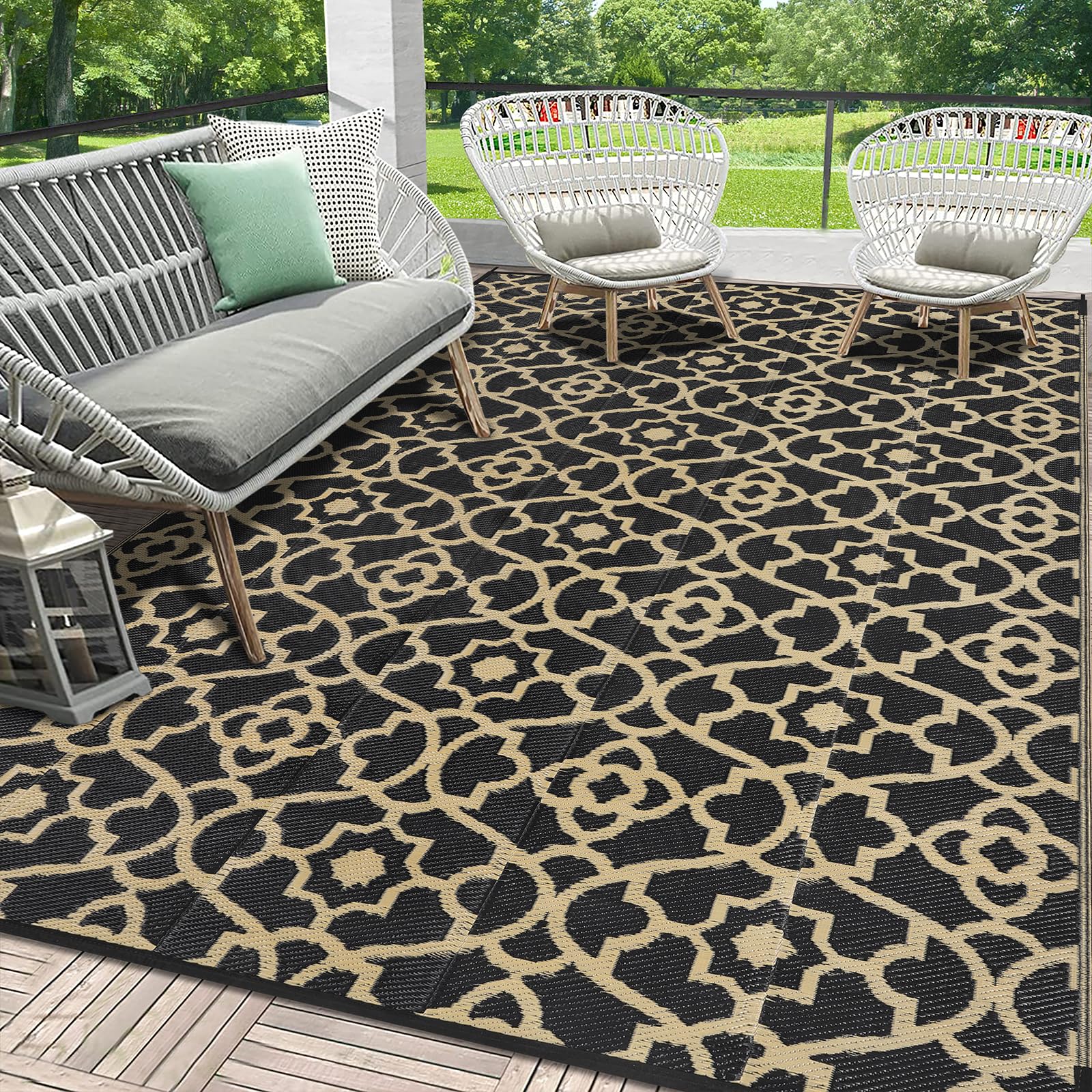 HEBE Alfombra para exteriores de 6 x 9 pies para patios, impermeable, reversible, de pajilla de plástico, para camping, caravana, porche, cubierta, balcón, cámper, patio trasero