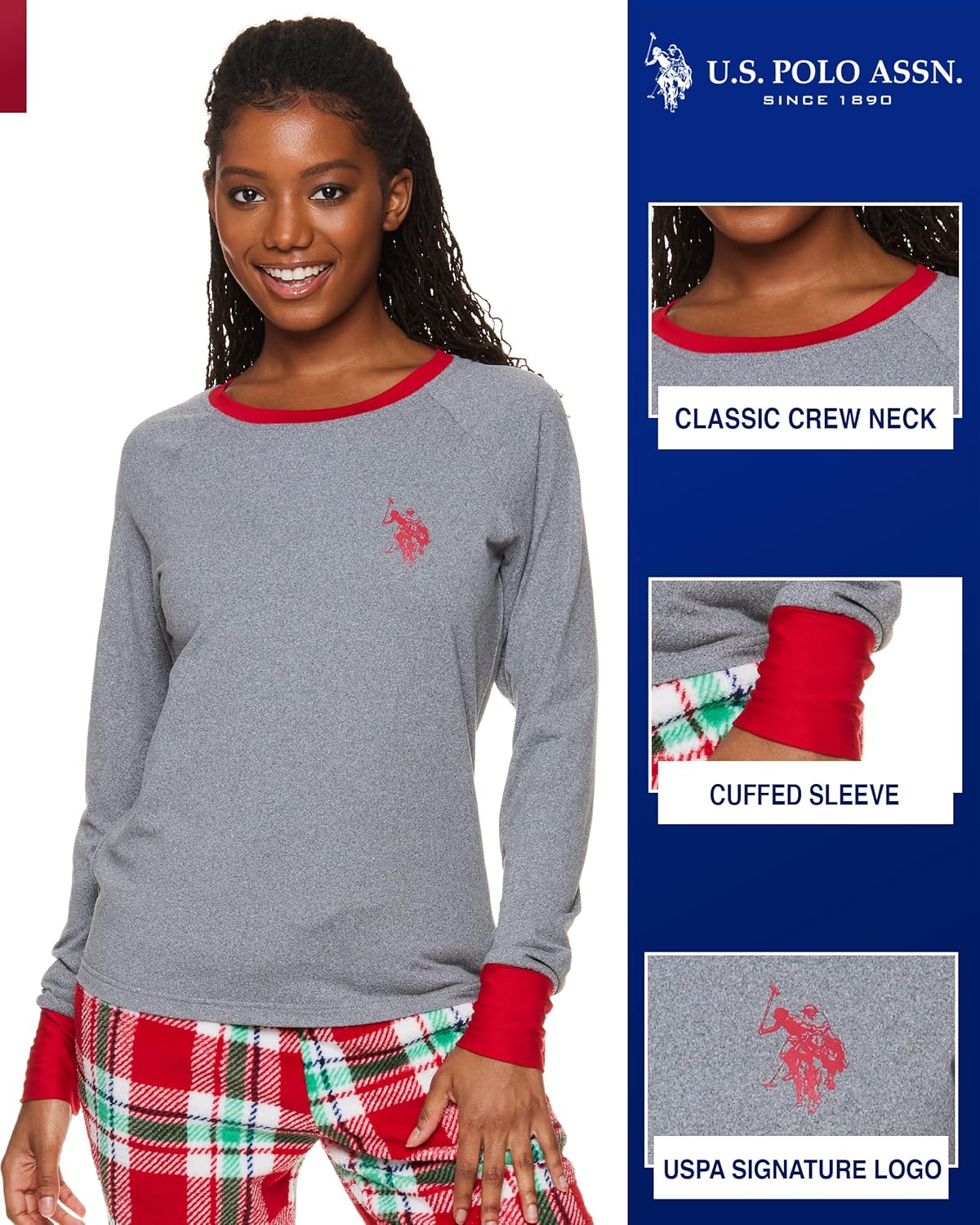 U.S. Polo Assn. Women's 2-Piece Pajama Set, Long Sleeve Top, Pants Valentines Gifts for Her - Image 3