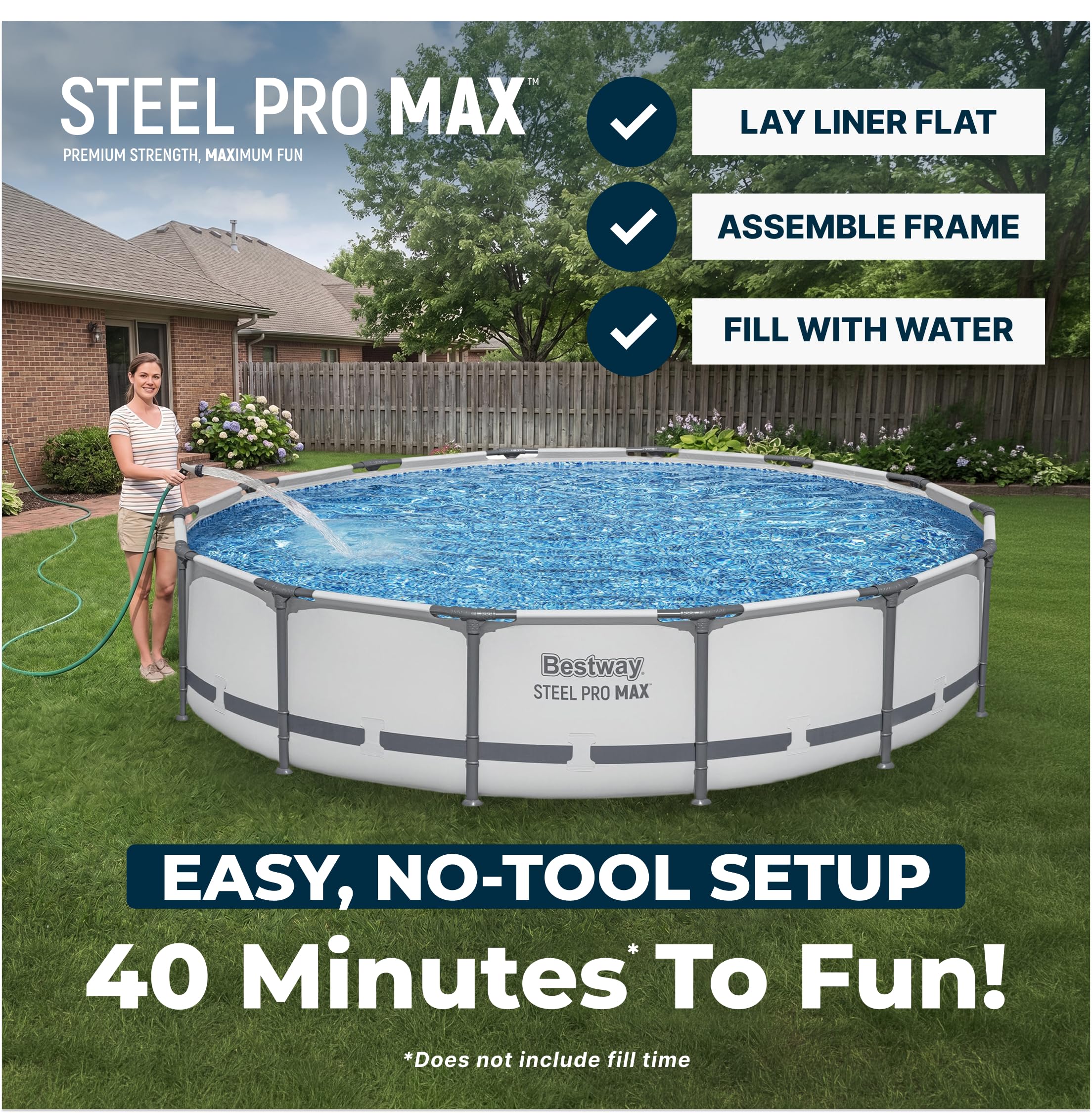 Bestway 56597E Pro MAX Piscina de superficie de 4,3 m x 83,8 cm | Piscina redonda con marco de acero | No requiere herramientas, gris