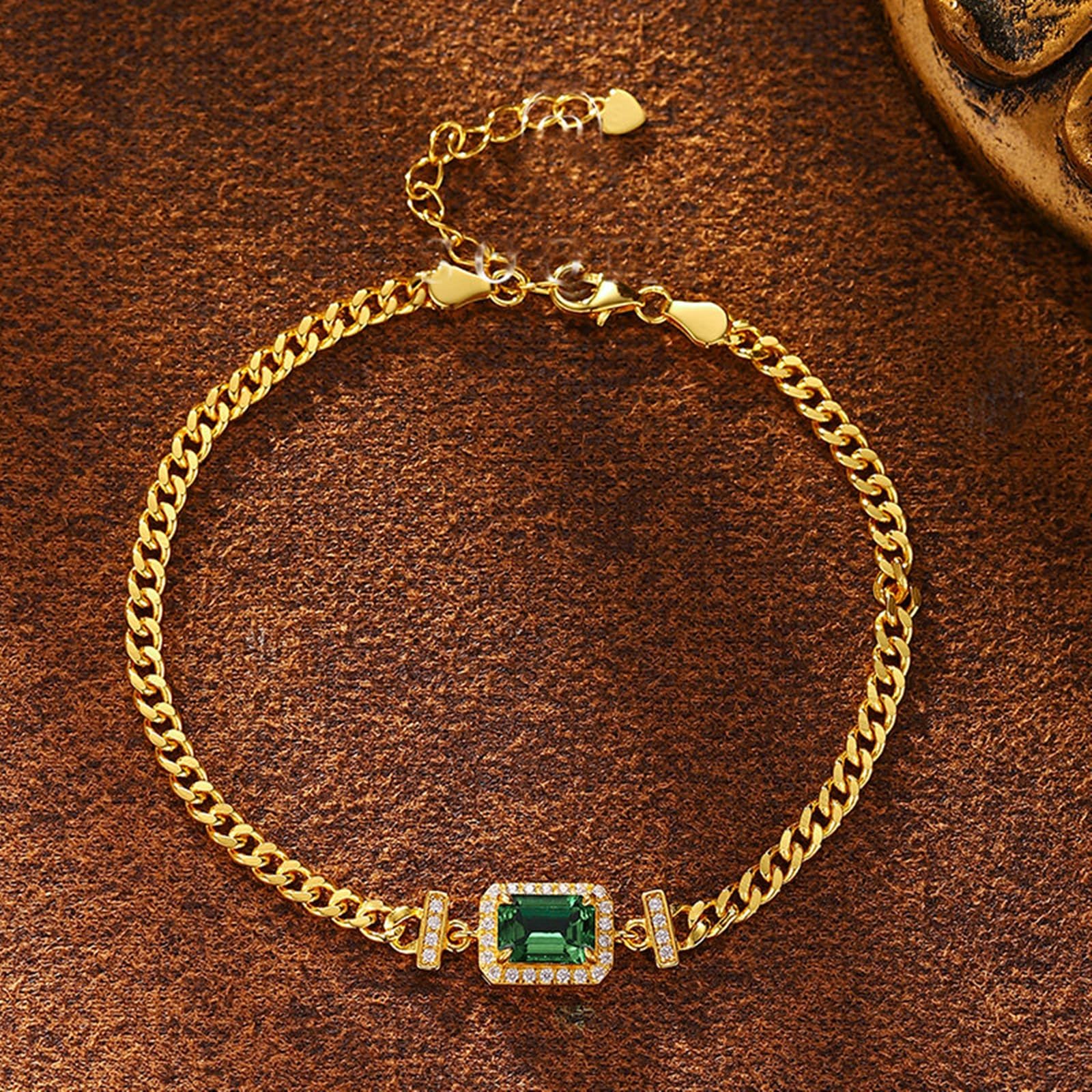 Pulsera de mano de oro amarillo de 9 quilates, 14 quilates y 18 quilates con esmeralda y moissanita creada en laboratorio de 1 quilate, pulseras para mujer