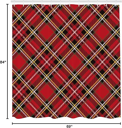 Miniatura 94 de Ambesonne Cortina de ducha de Navidad, estilo retro, palabras de deseos de Navidad con forma de árbol con adornos, juego de decoración de baño de