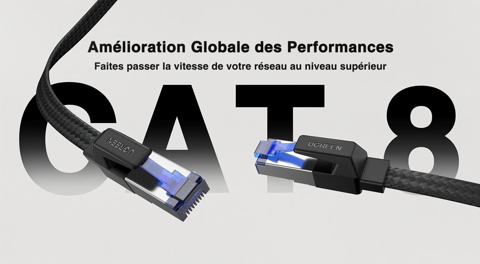 UGREEN Câble Ethernet Cat 8 RJ45 40Gbps 2000MHz – Nylon Tressé, Double Blindage, 2m – Idéal PS5, Xbox, PC, Box Internet