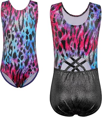 XFGIRLS Girls Leotards Dance Wear Cute Leopard Gymnastics One-Piece Sparkle Biketard for Kids
