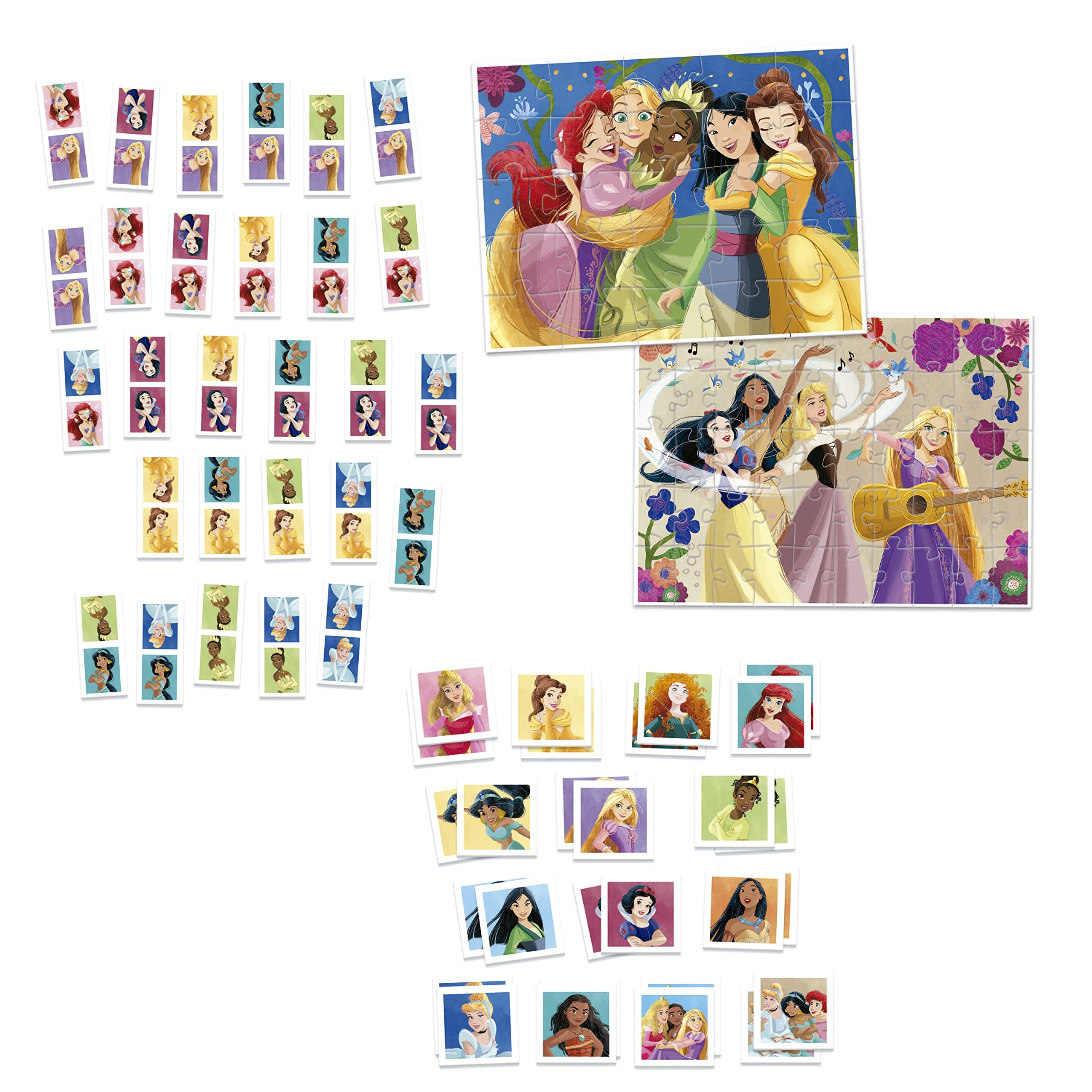 Educa - Superpack 4 w 1 Disney Princess | Gry planszowe dla dzieci: Domino, identyczne z 28 kartami i 2 zagadkami po 25 i 50 sztuk. Wiele możliwości gry. 19683 lat (3 lat)