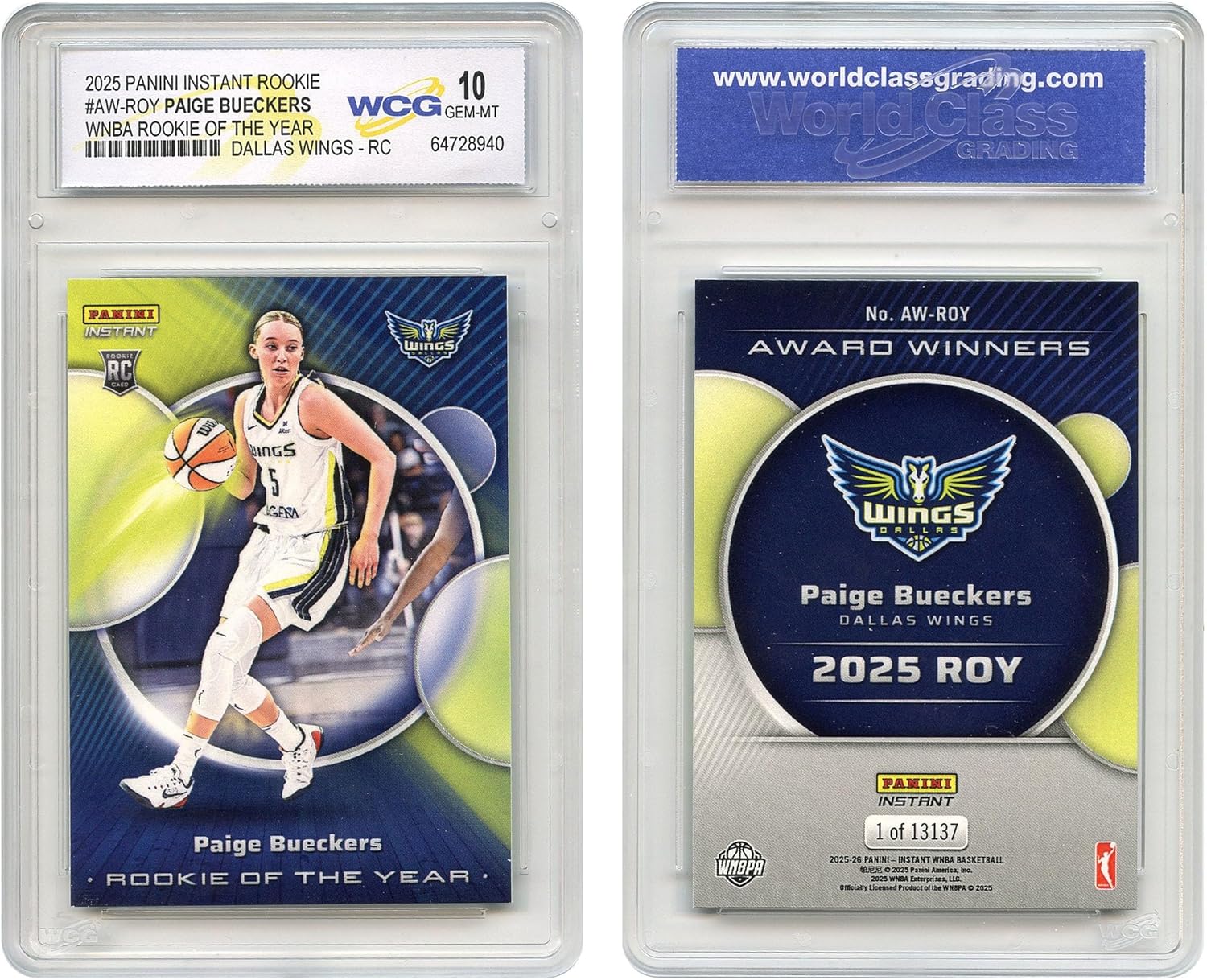 2025 Panini Paige BUECKERS WNBA Rookie of The Year Card RC #AW-Roy Official Rookie Card - Graded GEM Mint 10