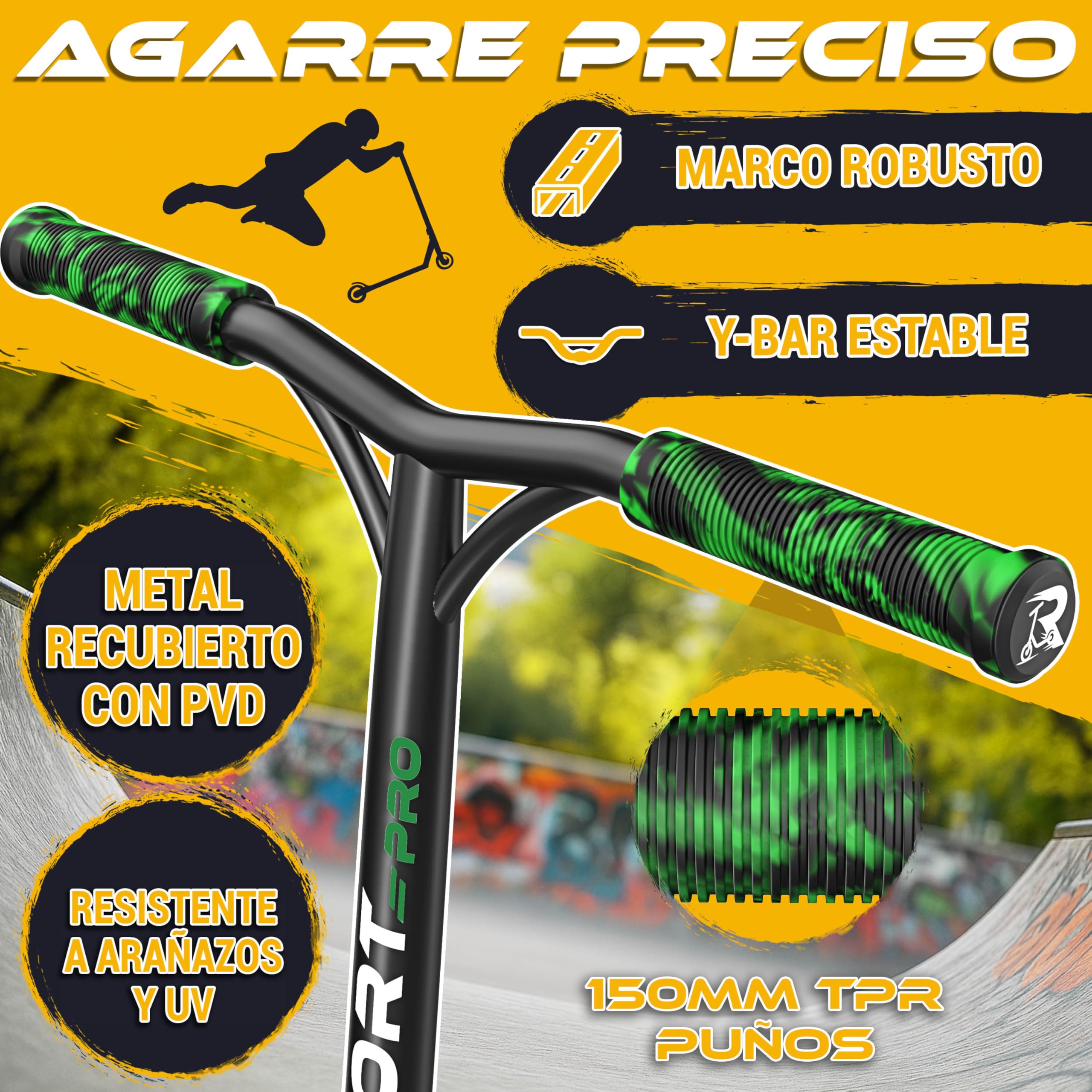 RE:SPORT Patinete de acrobacias Revo Pro para niños y adultos con soporte, patinete profesional de 110 mm, ruedas de poliuretano y barra en Y, patinete de acrobacias, patinete ABEC 9, rodamientos de — view 8