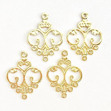 Amazon ハンドメイド素材店チャチャ ゴールド シャンデリア 透かし パーツ 10枚入り アクセサリー ピアス イヤリング 大振り ビジュー 台座 花 雫 月 クローバー 三角 四角 チャーム アクセサリートップ 通販