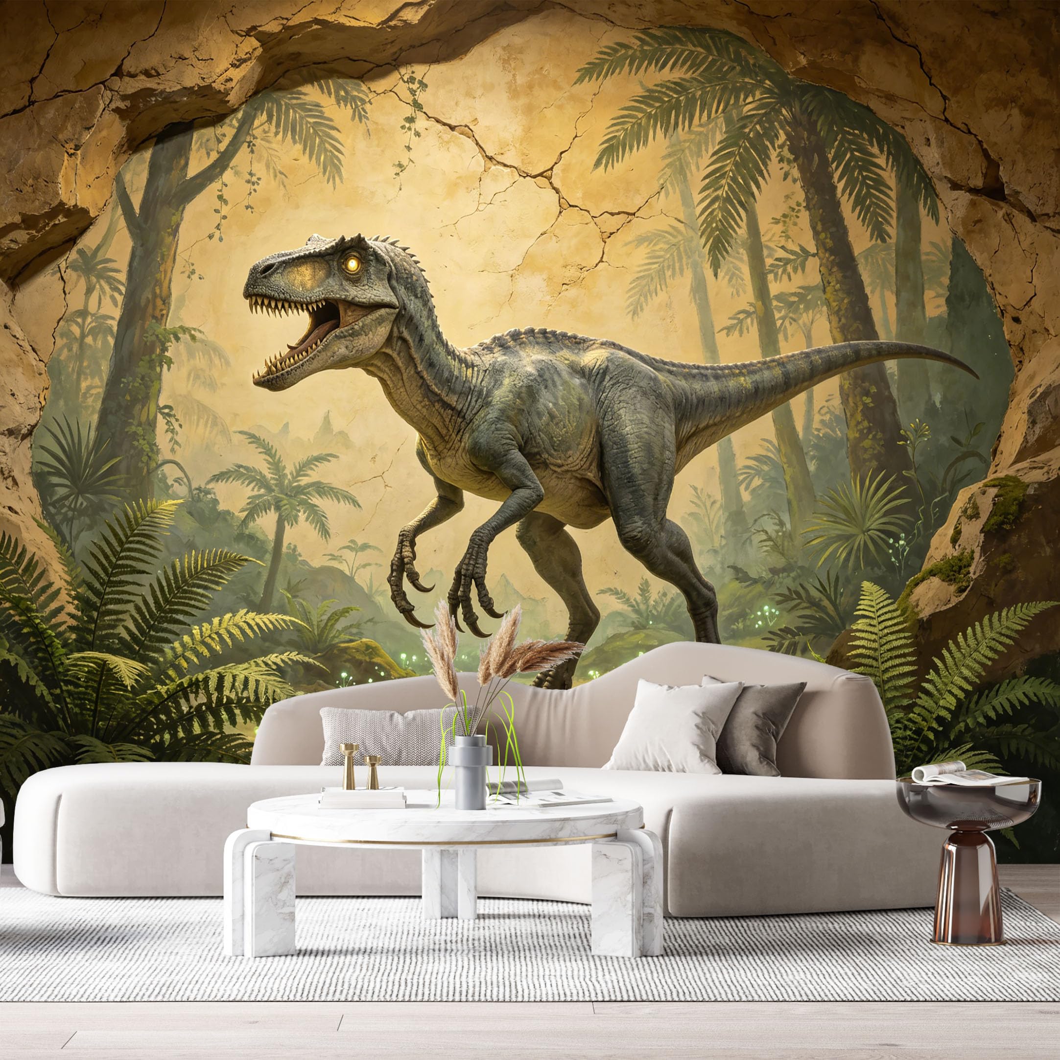 Custom Size Wall Mural Dinosaur Jungle Scene 3D Realistic Prehistoric Forest Textured SelfAdhesive Art Prints Removable Large Wallpaper Boy Bedroom Esports Room Game Room Tenant Room Studio