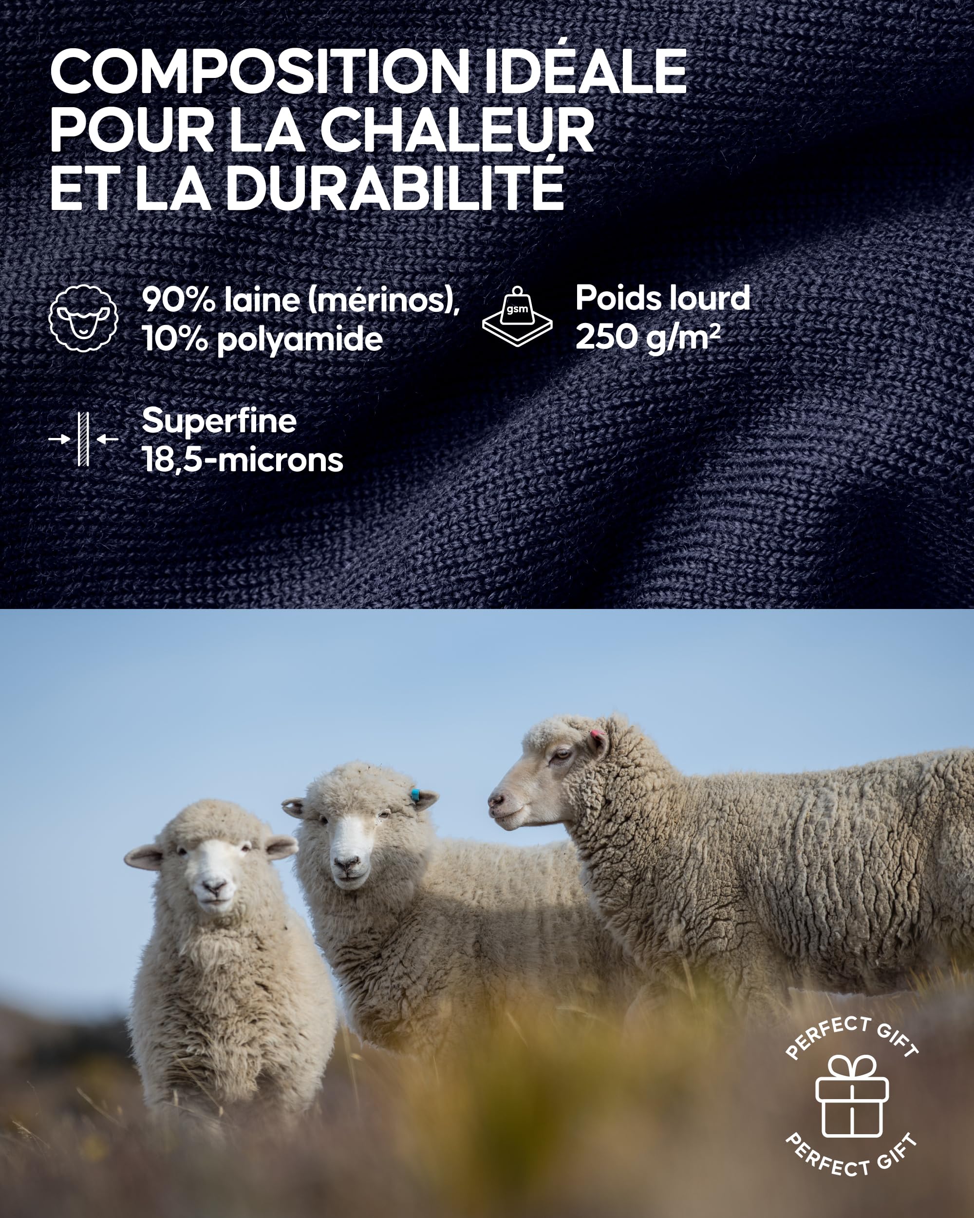 DANISH ENDURANCE sous-Vêtements Thermiques en Laine Mérinos Contre Les Froids Extrêmes, sous-Vêtements Longs pour Hommes, Vêtements Thermiques d'hiver