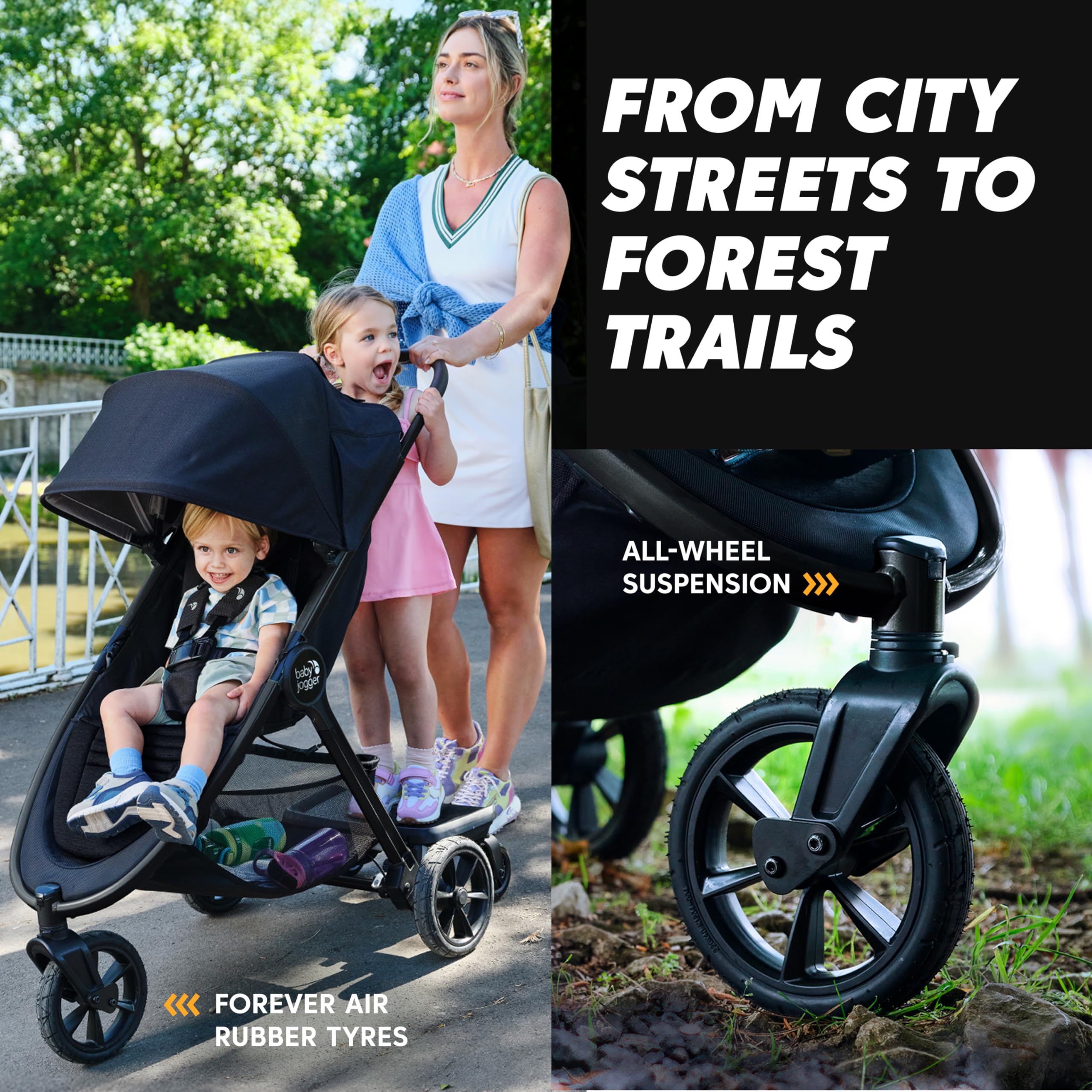 Baby Jogger City Mini GT3 - Cochecito todo terreno | Cochecito de viaje ligero y plegable | Negro intenso