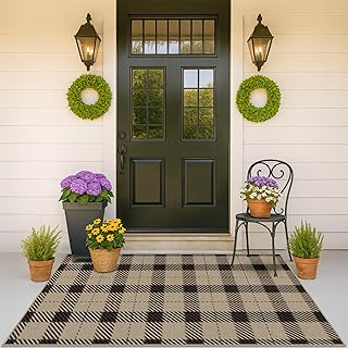 Washable Plaid Indoor Outdoor Rug 3x5 for Front Porch, Entryway, Patio, ...