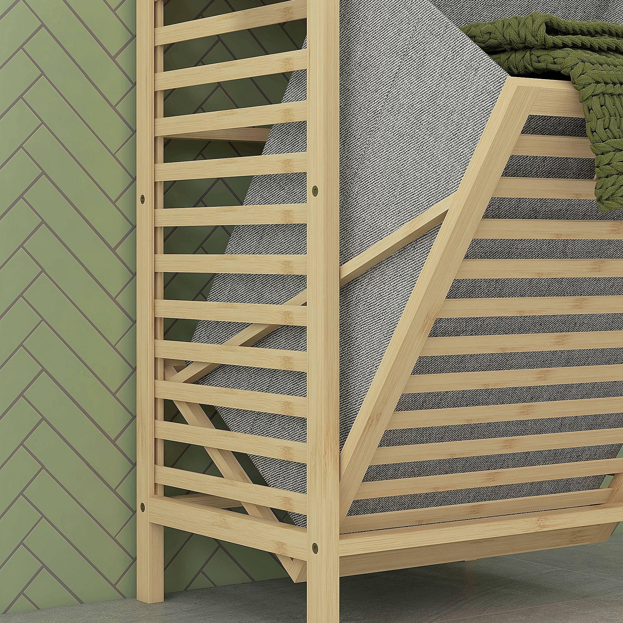 HOMCOM Estantería de Baño de Bambú Estantería de Almacenaje Mueble de Baño con 3 Estantes y 1 Cesto para Ropa Sucia Desmontable 44x33x160 cm Natural