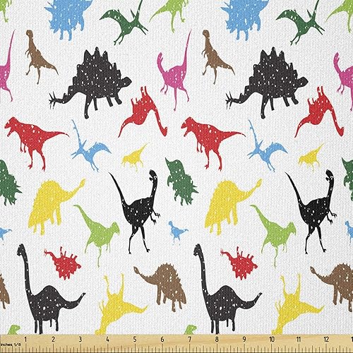 Miniatura 78 de Ambesonne Tela de Mariposas por Yarda, Patrones de Mariposas Estacionales Alegres Selva Tropical Naturaleza Salvaje Ilustración, Tela Decorativa