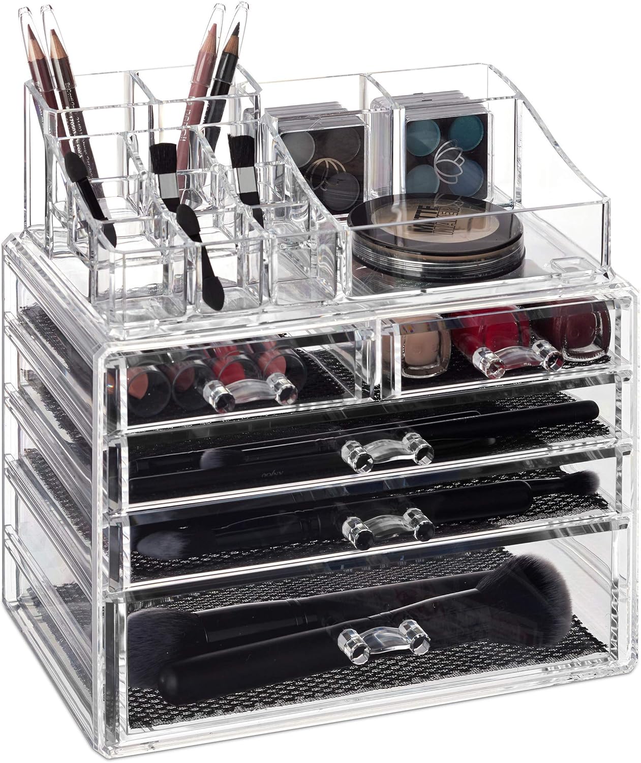 Relaxdays, Transparent Make Up Organiser with 5 Drawers, Two Piece ...