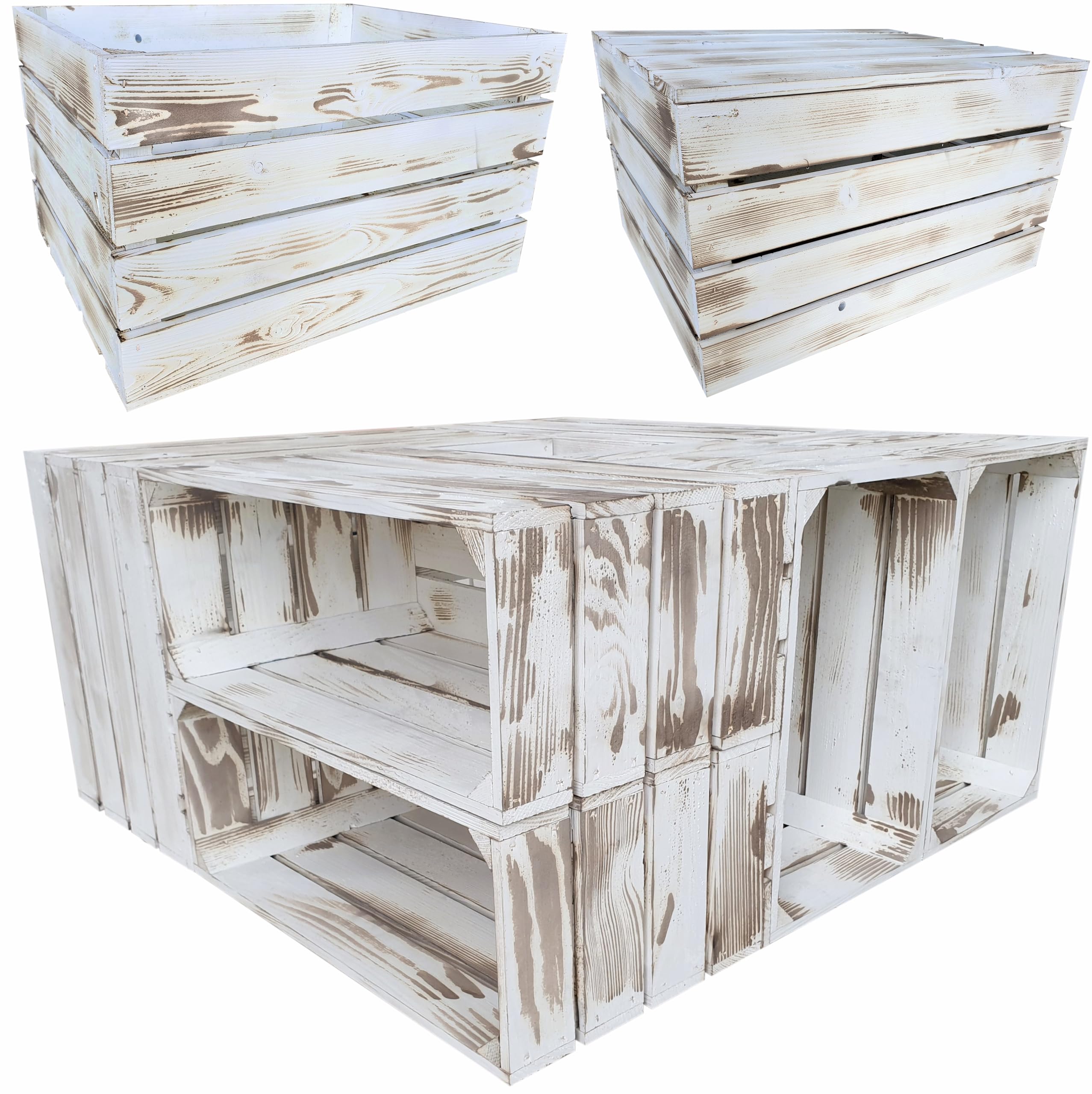 Holzkisten Reg 4er Set 50 x 40 x 15cm Vintage | Dekokisten aus Holz Massive Holzkiste Regalkiste Weinkiste