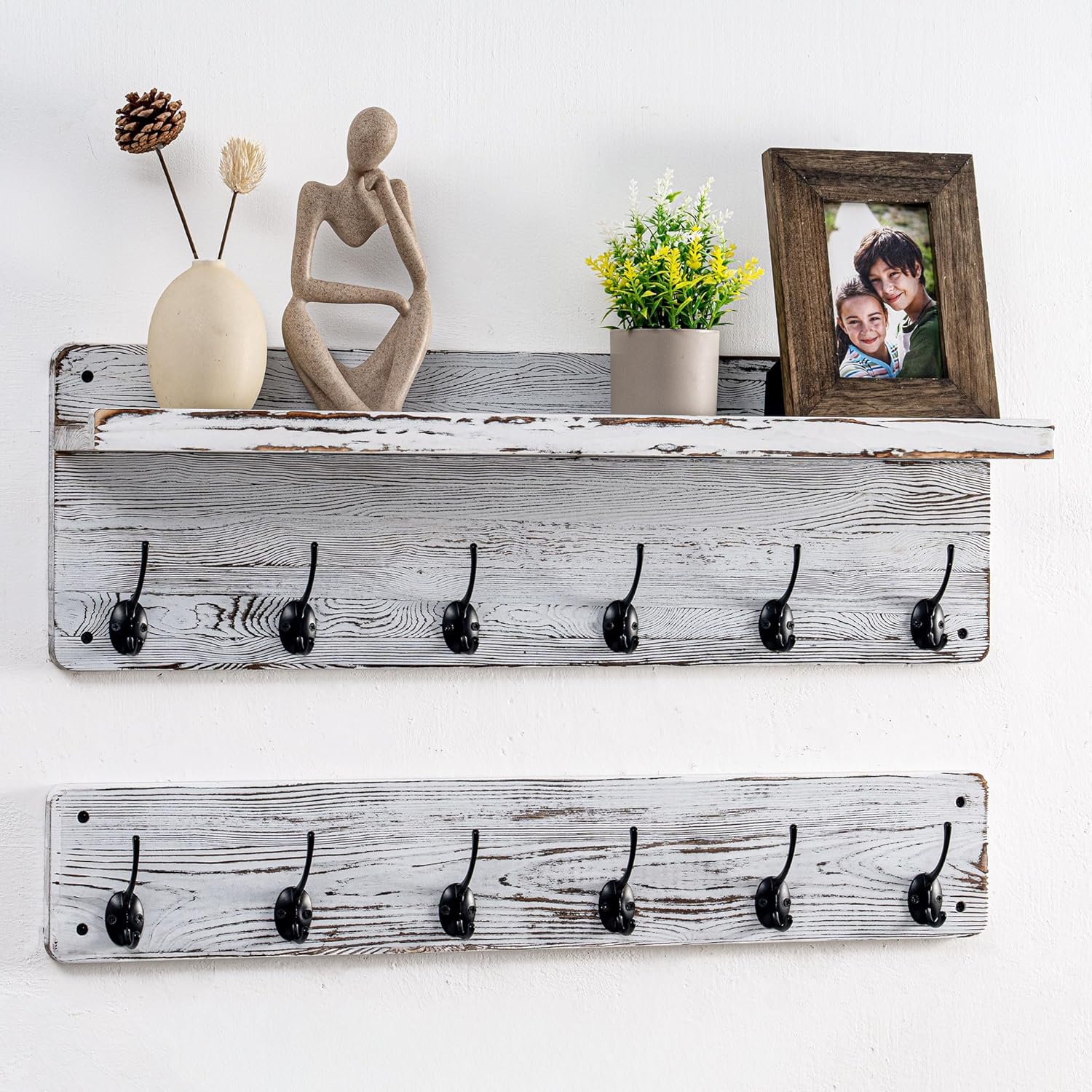 29.5'' Wide Coat Rack Wall Mount with Shelf, Hallway Shelf with 12 Coat Hooks, Coat Hangers for Wall, Peg Rack, Mail and Key Holder, Entryway Decor, Housewarming Gift, Early American