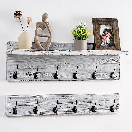 Axeman Perchero de pared de 29.5 pulgadas de ancho con estante, estante de pasillo con 12 ganchos para abrigos, perchas para pared, perchero para