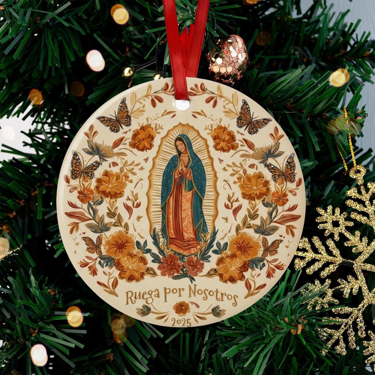 Our Lady of Guadalupe Ornament 2025 - Virgen de Guadalupe Ceramic Christmas Decoration, Ruega por Nosotros Catholic Religious Gift for Abuela Mom, Mexican Heritage Virgin Mary Keepsake - Image 7
