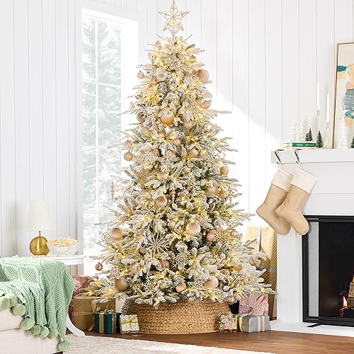 Miniatura 2 de Best Choice Products Árbol de Navidad de Aspen flocado completo, abeto noble realista preiluminado de 6 pies con 450 luces LED brillantes, 2 en 1,