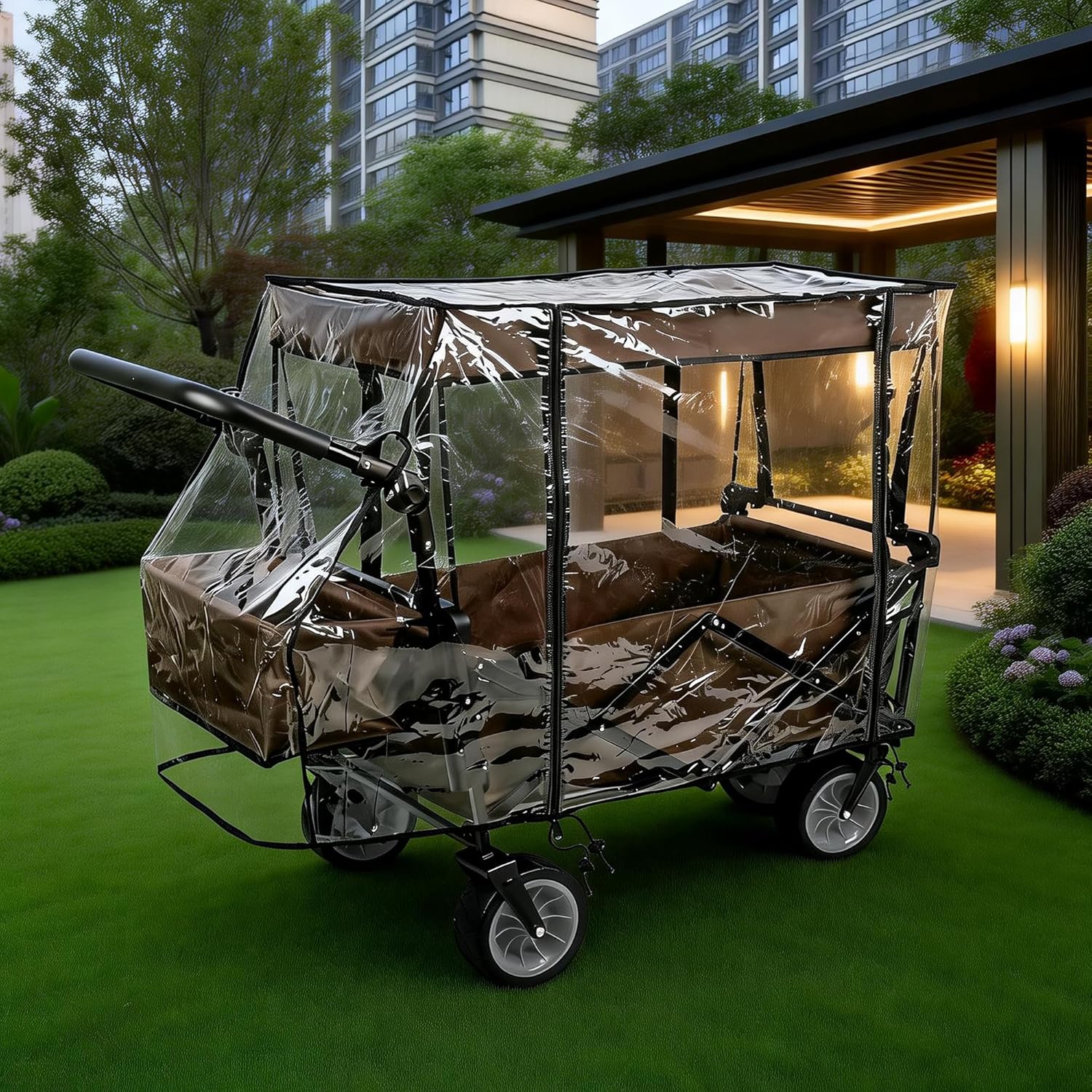Wagon Rain Cover, Clear Plastic Waterproof Cover for Folding Wagon Stroller Cart (44"x20.5"x30")