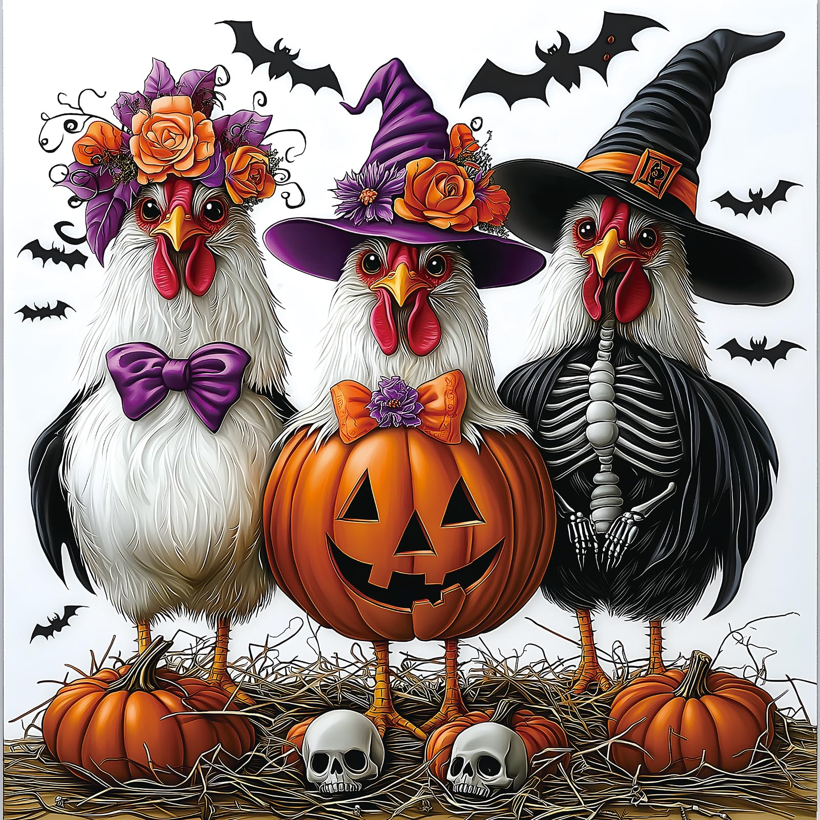 Halloween Chicken 500 Piece Jigsaw Puzzle for Adults, 20"x20" | Funny Witch Skeleton Pumpkin Fall Puzzle with Letters on Back & Poster, Spooky Farm Animal Puzzle for Relaxation & Decor