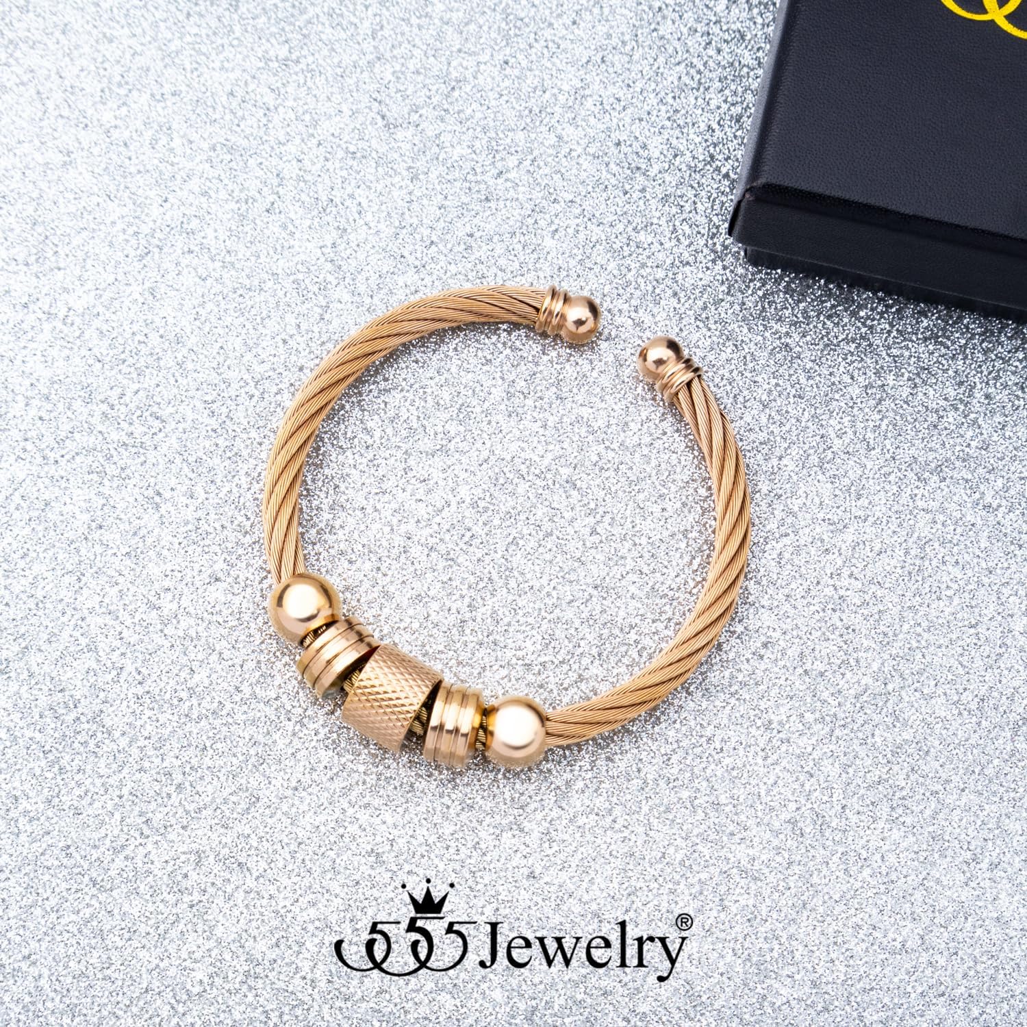 555Jewelry Mens Bracelet Stainless Steel Bracelets for Women Twisted Cable Cuff Bracelet for Men Bead Bracelet Open Cuff Bangles with Charms - Image 6