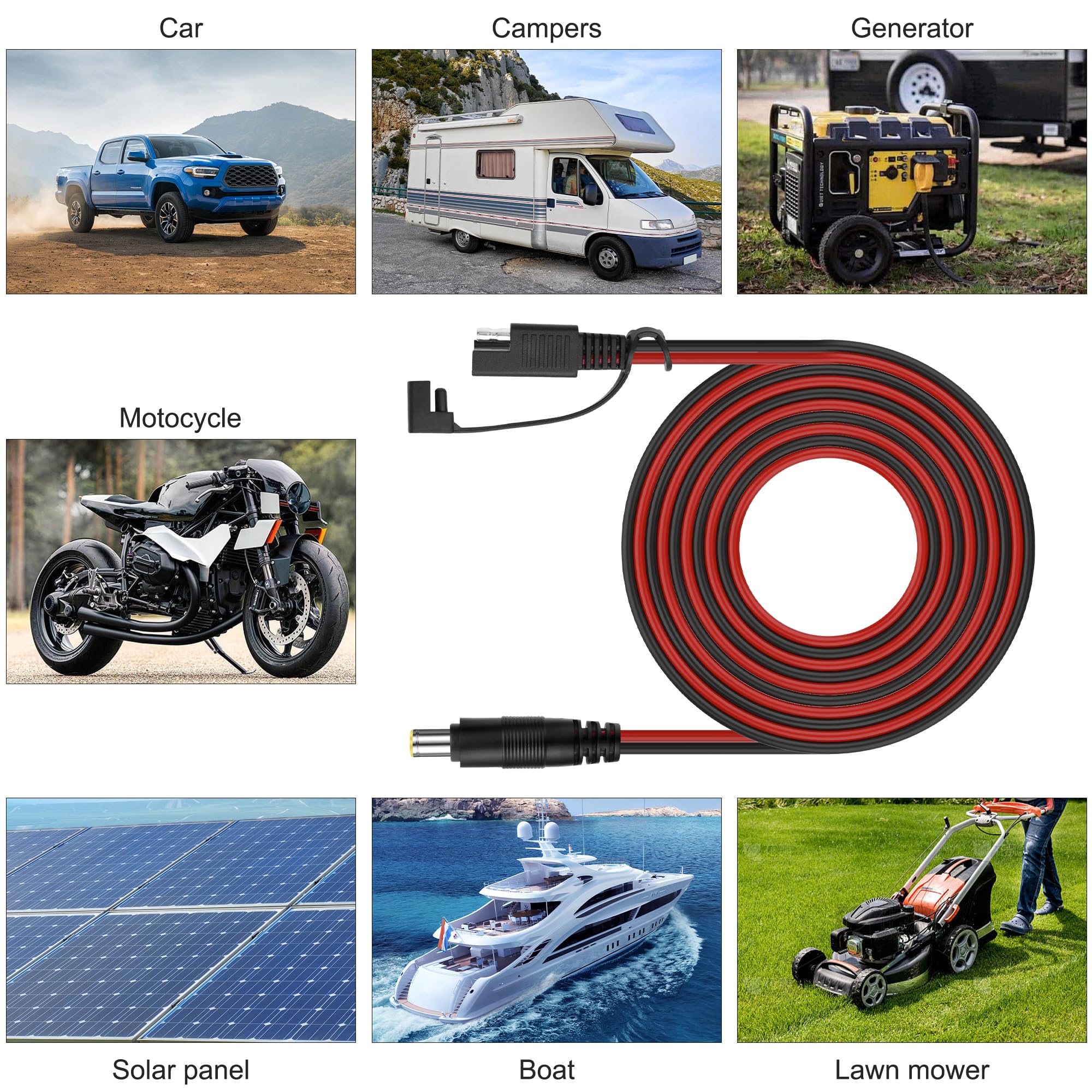 XMSJSIY 14AWG SAE na DC 7909 kabel przedłużający 8 mm z adapterem polaryzacyjnym SAE i konwerterem DC5525/8020, solarny kabel zasilający do panelu słonecznego samochodu, kampera, przenośna elektrownia
