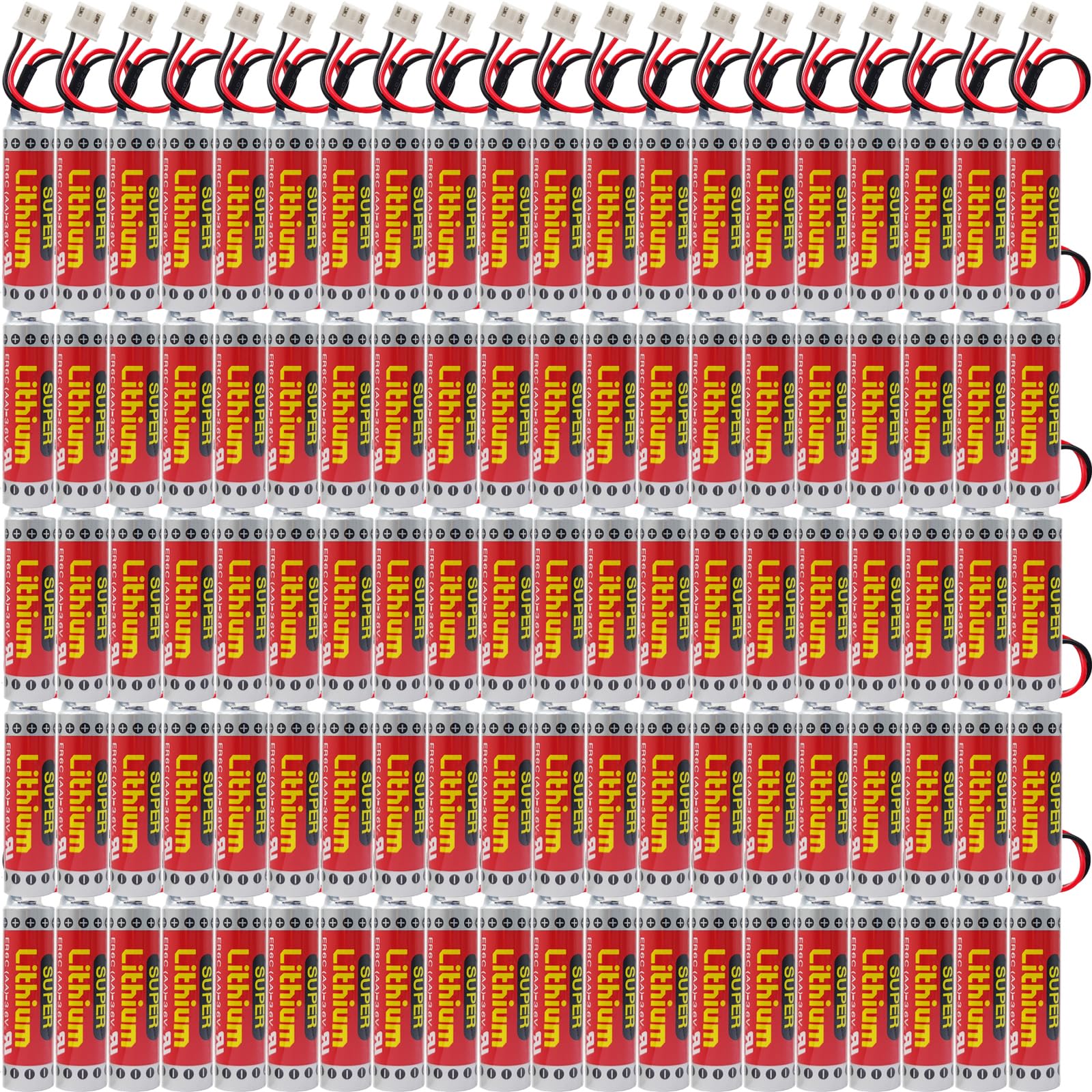 SHENYANG 100 Pack ER6C AA 3 6V 1800mAh PLC Battery for FX F2-40BL with White Plug Non Rechargeable