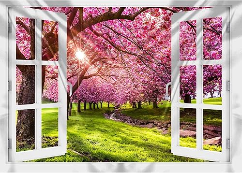 Tucocoo Tapiz de paisaje de primavera, paisaje natural, vista de ventana, tapices estéticos de pared para dormitorio, sala de estar, decoración de