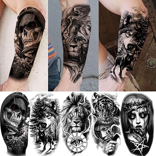 Miniatura 3 de EGMBGM 59 hojas de tatuajes temporales 3D negros de Halloween para hombres, mujeres y niños, tatuajes falsos de larga duración para adultos, gran