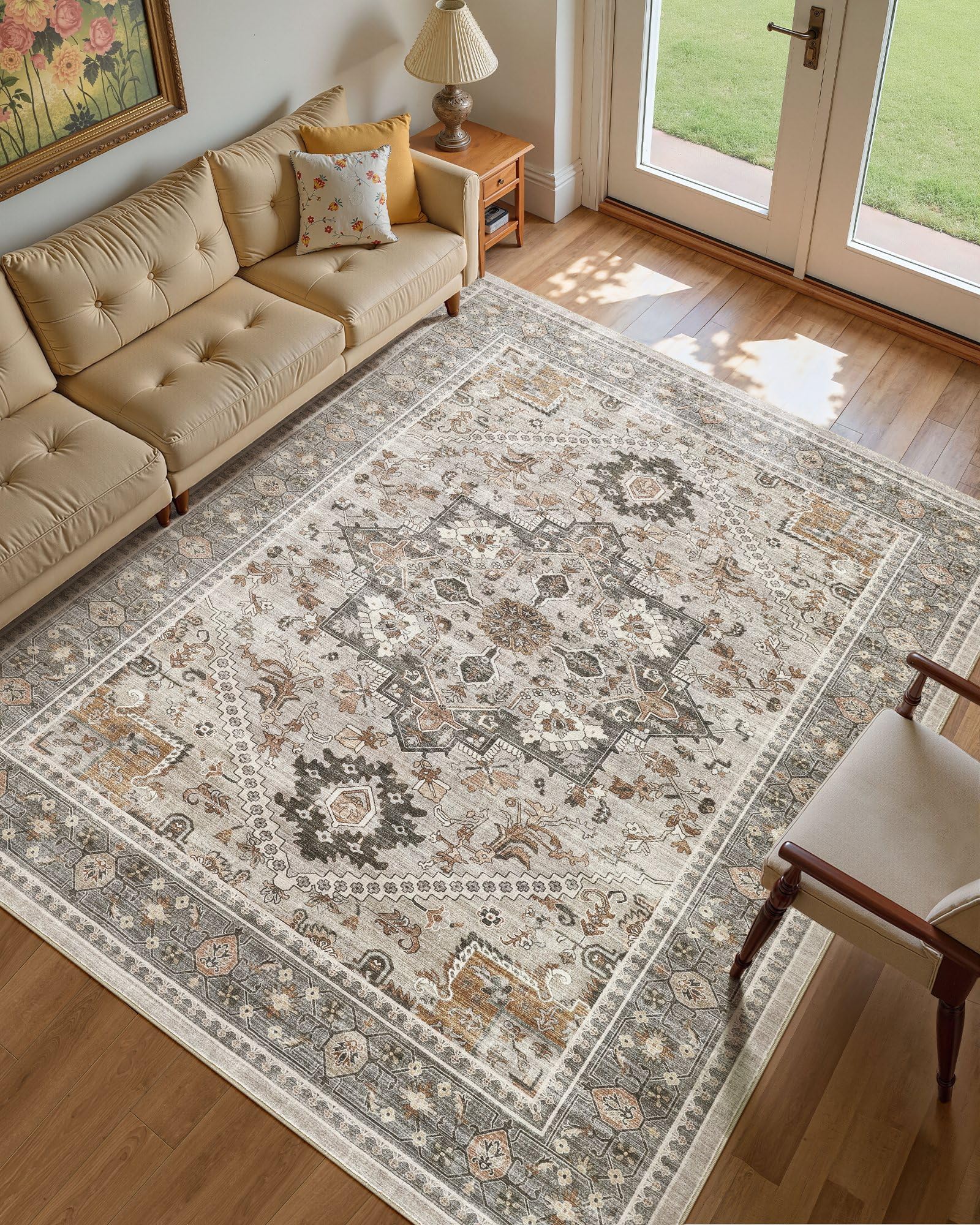 Micgeek Vintage Taupe Washable Rug