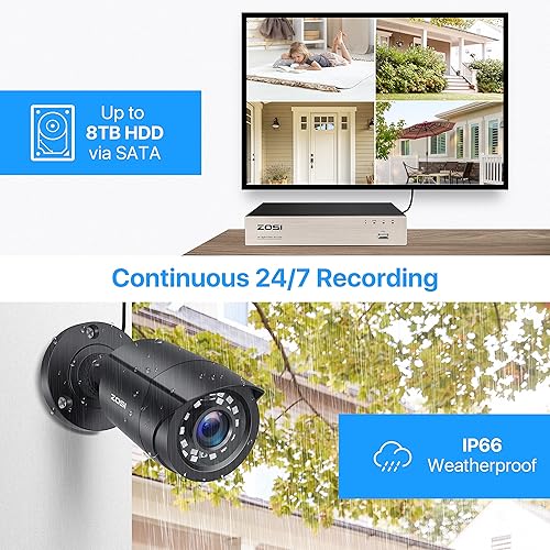 Miniatura 2 de ZOSI 8CH 1080P - Sistema de cámara de seguridad para exteriores con disco duro, 8 canales, Video ligero de 5MP, Grabadora DVR con 8X 1080P HD