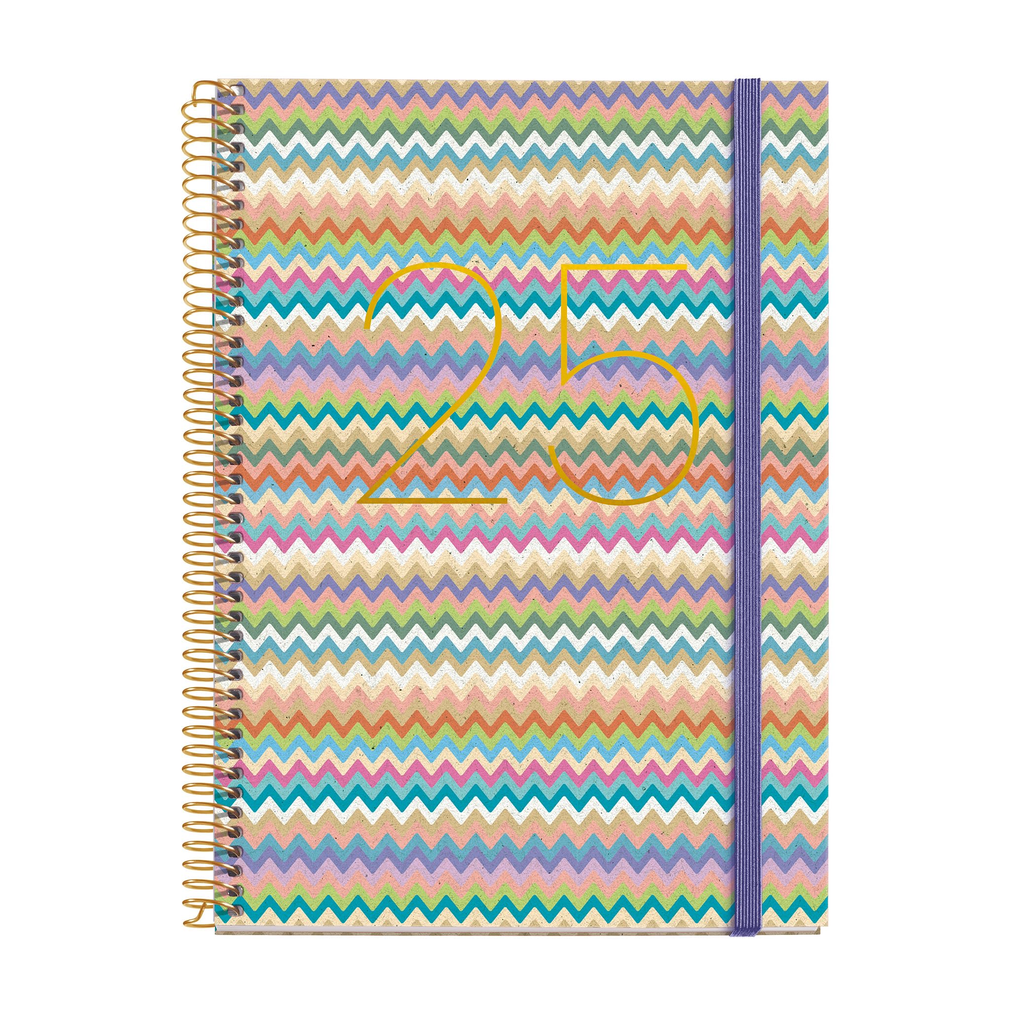 Miquelrius, 2025 Diary, 155 x 213 mm, Day Page Agenda, Laminated Cardboard Cover, Spiral, Elastic Closure, Paper 80 g/m²