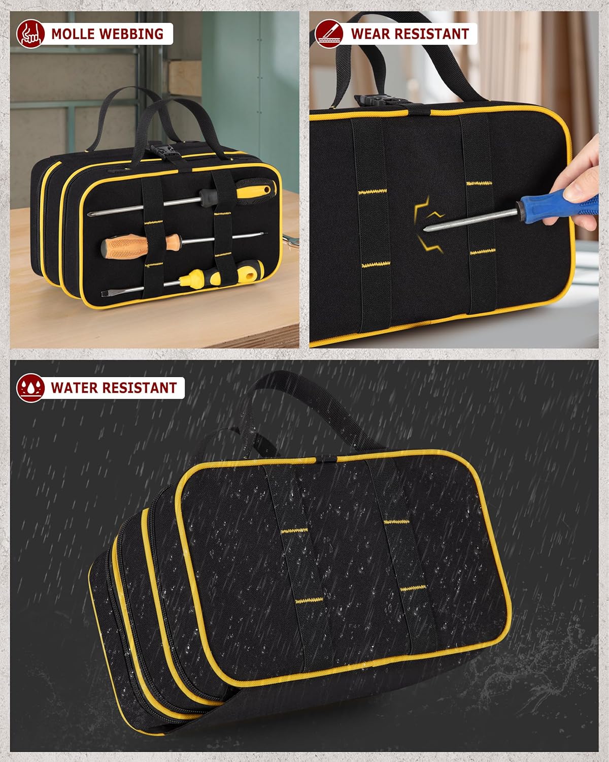 Roll Up Tool Bag with 3 Clear Window Cases (One Detachable), Tri-fold Tool Bag Organizer for Hand Tools, Black - Image 4