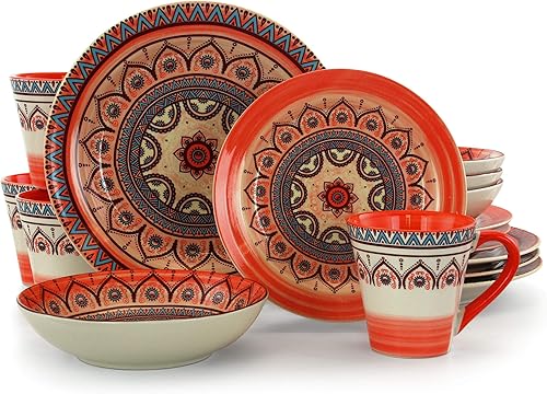 Elama 's Zen Rust Mozaik - Juego de vajilla de cerámica de 16 piezas