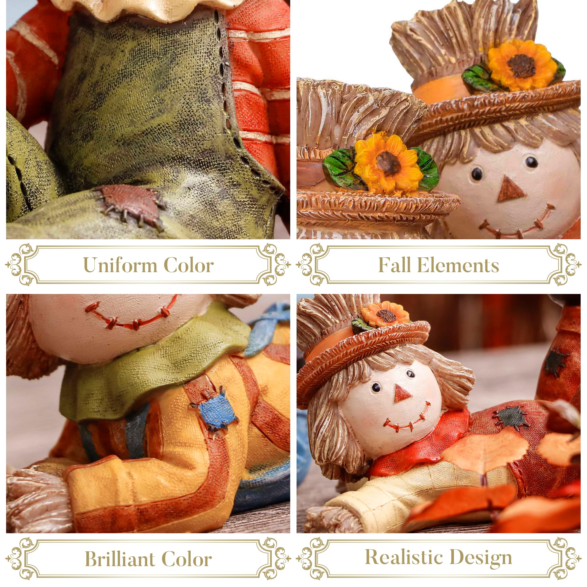 3 Figurines D'épouvantail VALERY MADELYN - Décoration Automne, Thanksgiving, Halloween - 7 Cm, Résine Colorée
