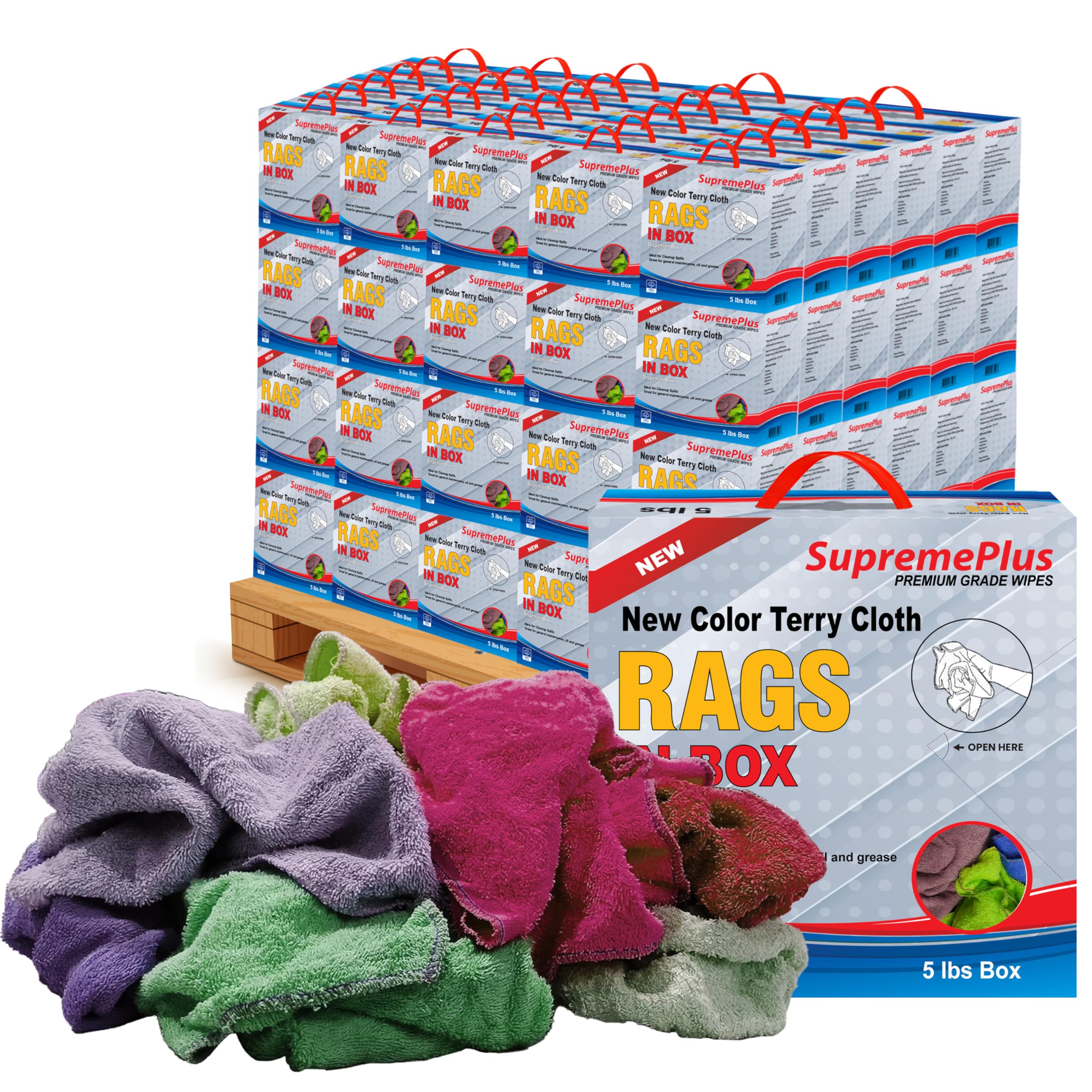 Premium Color Terry Cloth Rags - 600 lbs Pallet - 120x5 lbs Compressed Box Super absorbent Cotton Towel