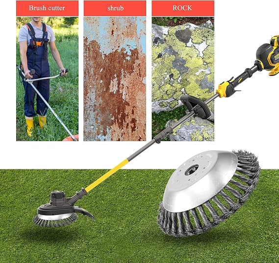 8 Inch Unbreakable Wired Trimmer Blade, Steel Wire Cutter Trimmer Head, Wire Rotary Brush Weed, Weed Eater Head with Adapter Kit for Moss Grass Rust Removal, Gardening Lawnmower