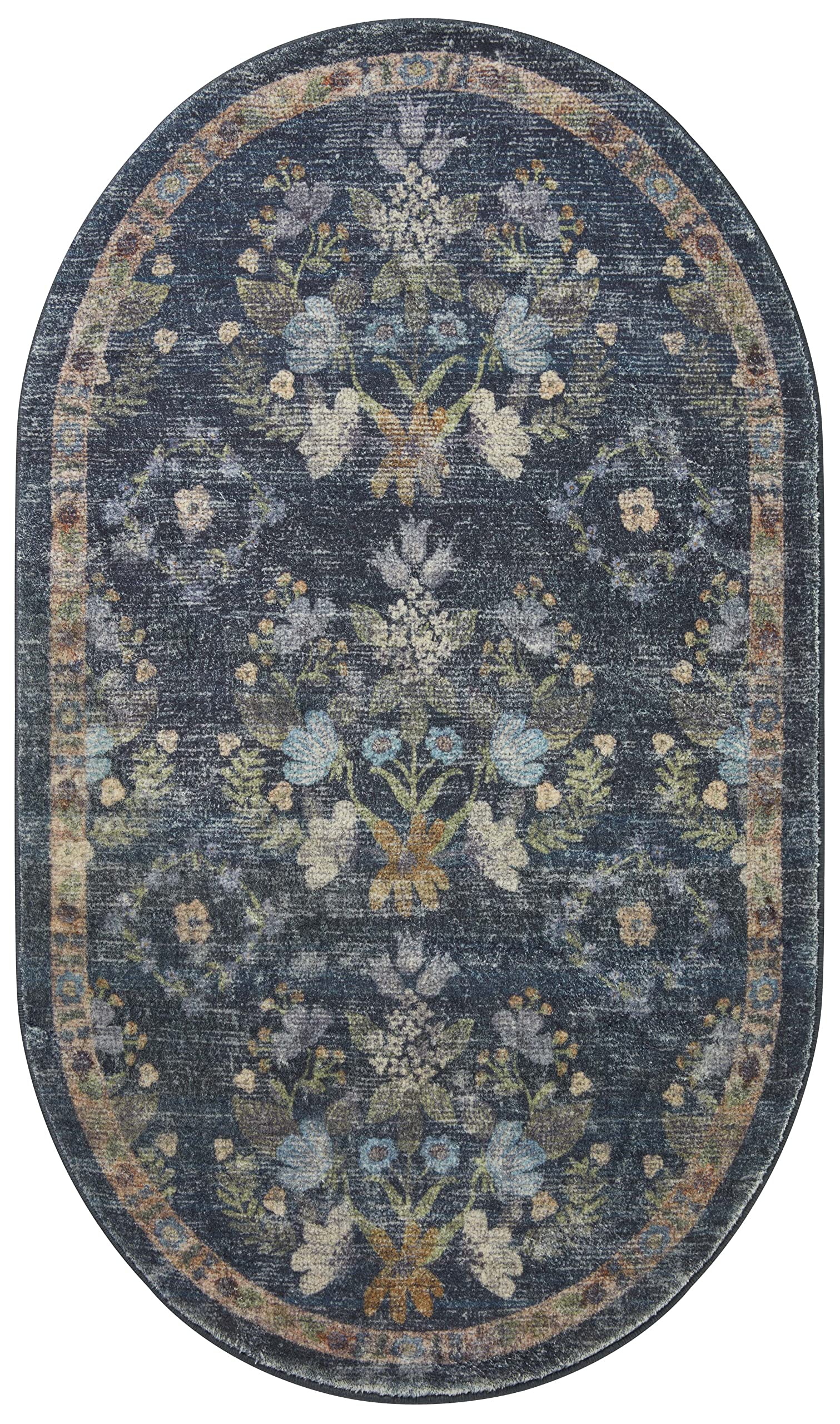 Rifle Paper Co. x Loloi Courtyard Collection COU-04 Navy 2'-3" x 3'-9" Oval Accent Rug feat. CloudPile
