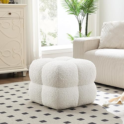 JIRAIN Cube Puf Boucle - Mesa auxiliar otomana en forma de nube, bonita otomana cuadrada para niñas y niños, decoración del hogar, reposapiés extra